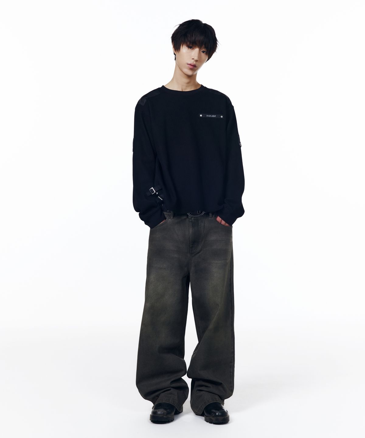 아캄(AAKAM) Waffle Aviator Long Sleeve (Black)