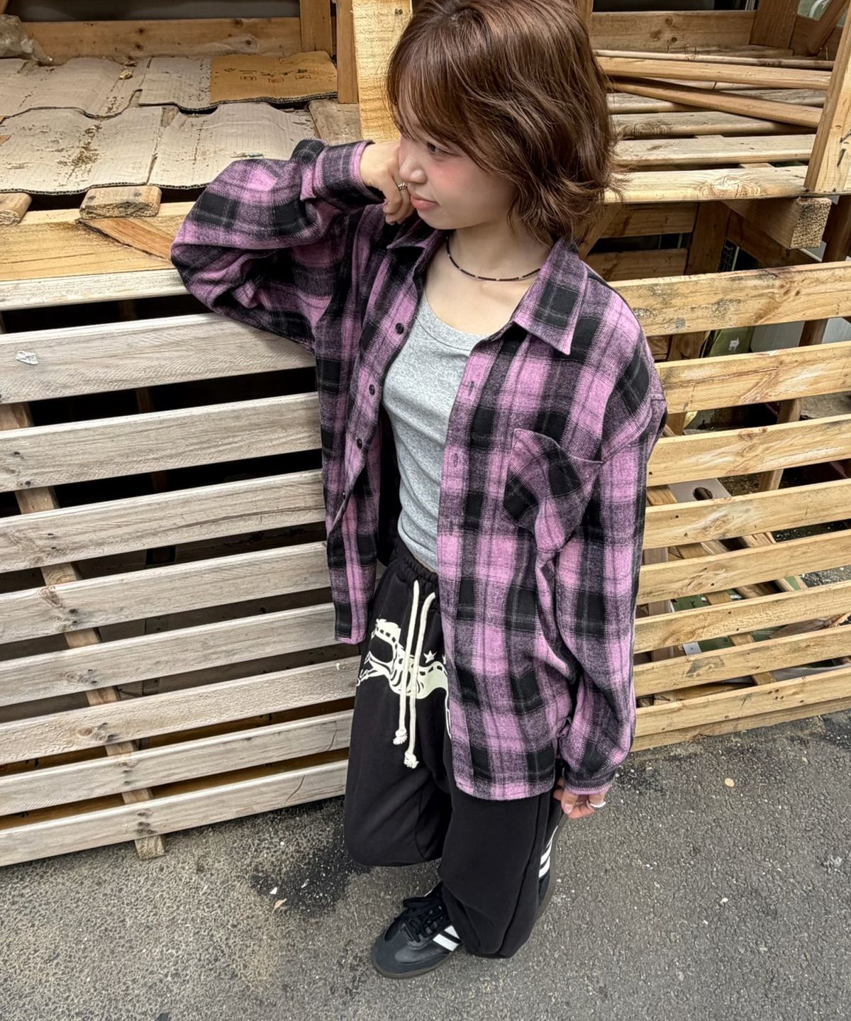 아모우(AMOU) AMOU Core Flannel Shirts PINK
