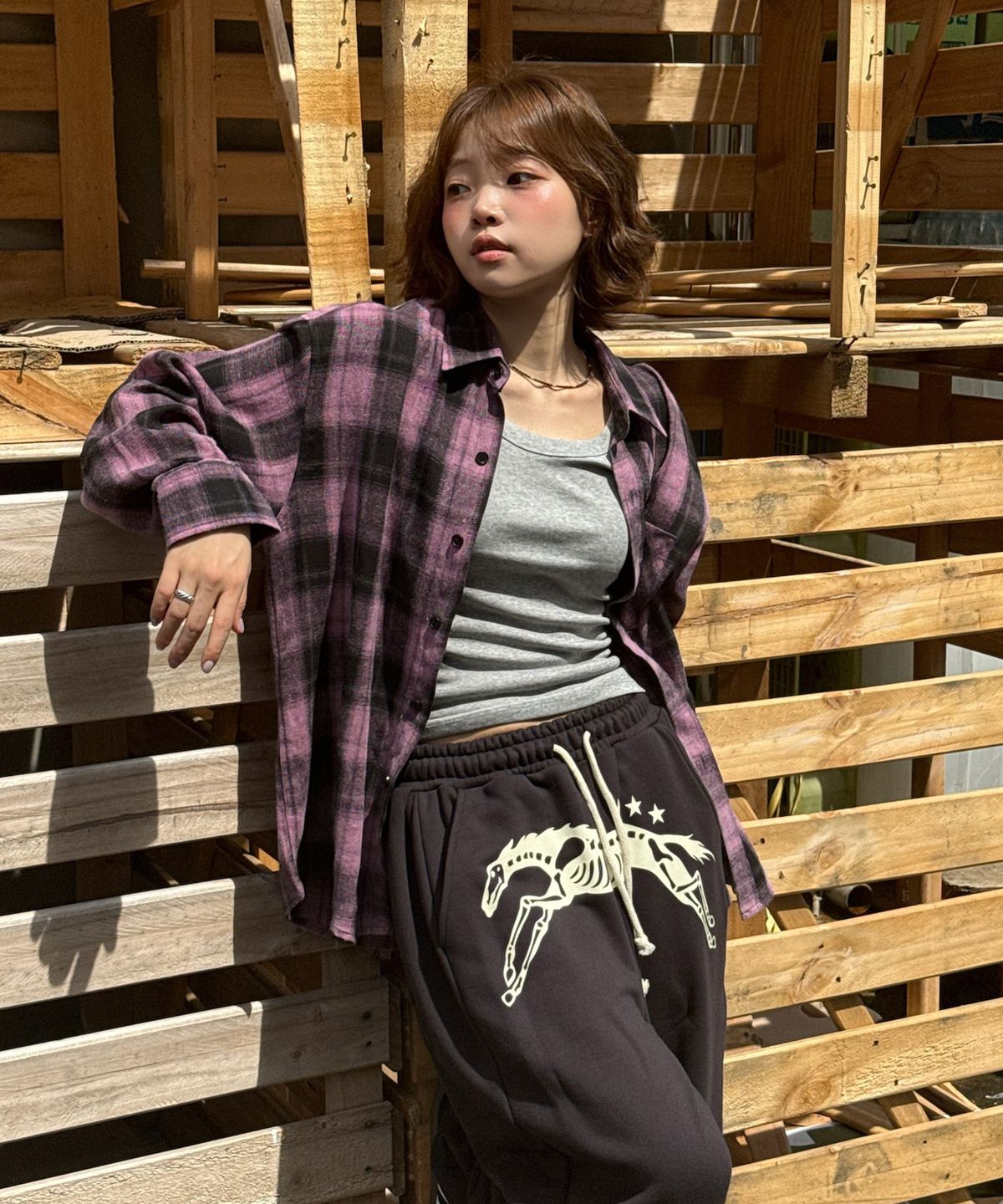 아모우(AMOU) AMOU Core Flannel Shirts PINK