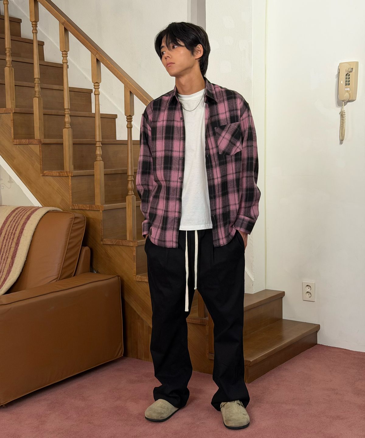 아모우(AMOU) AMOU Core Flannel Shirts PINK