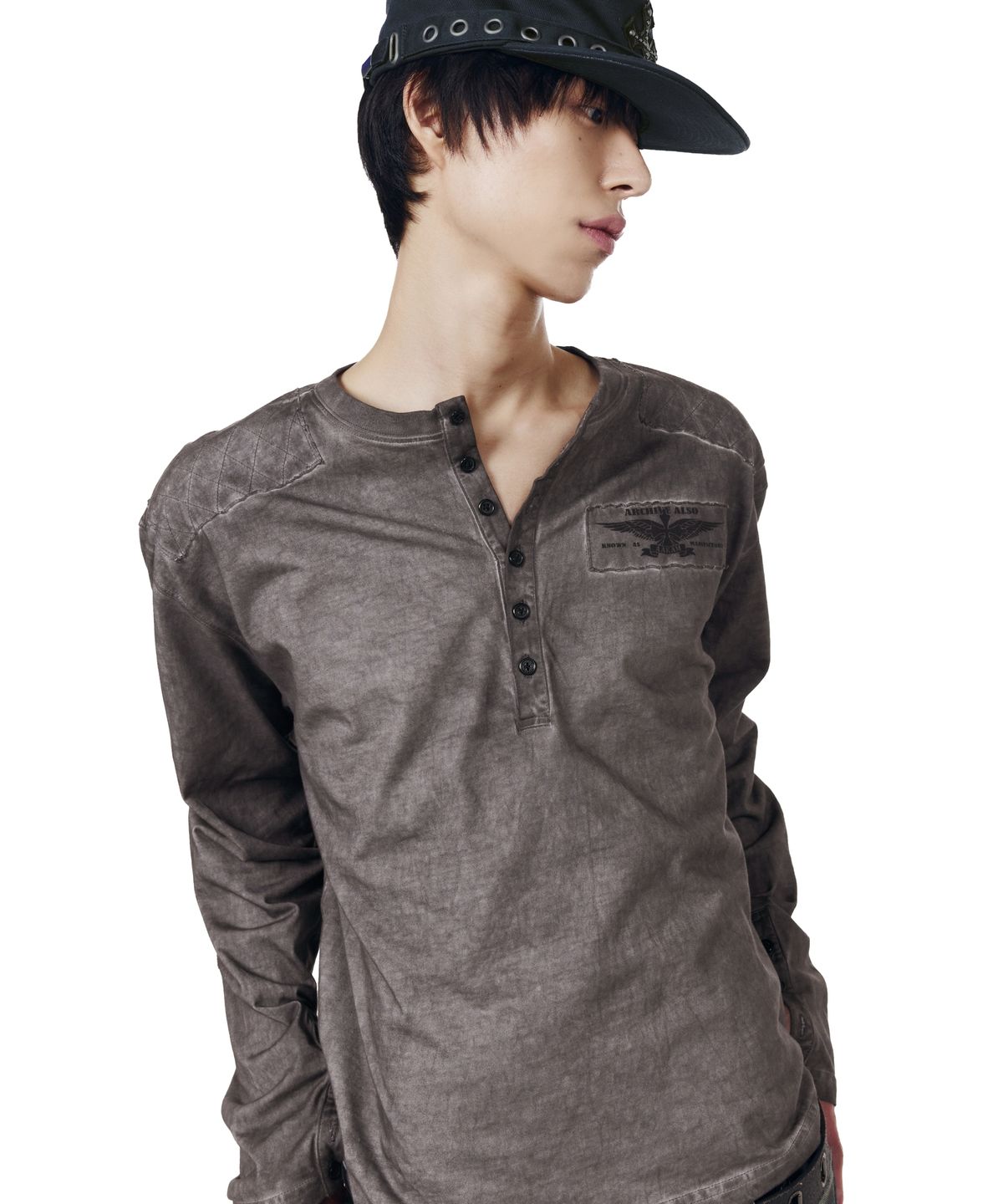 아캄(AAKAM) Military Dyed Henry Neck Long Sleeve (Dark Purple)