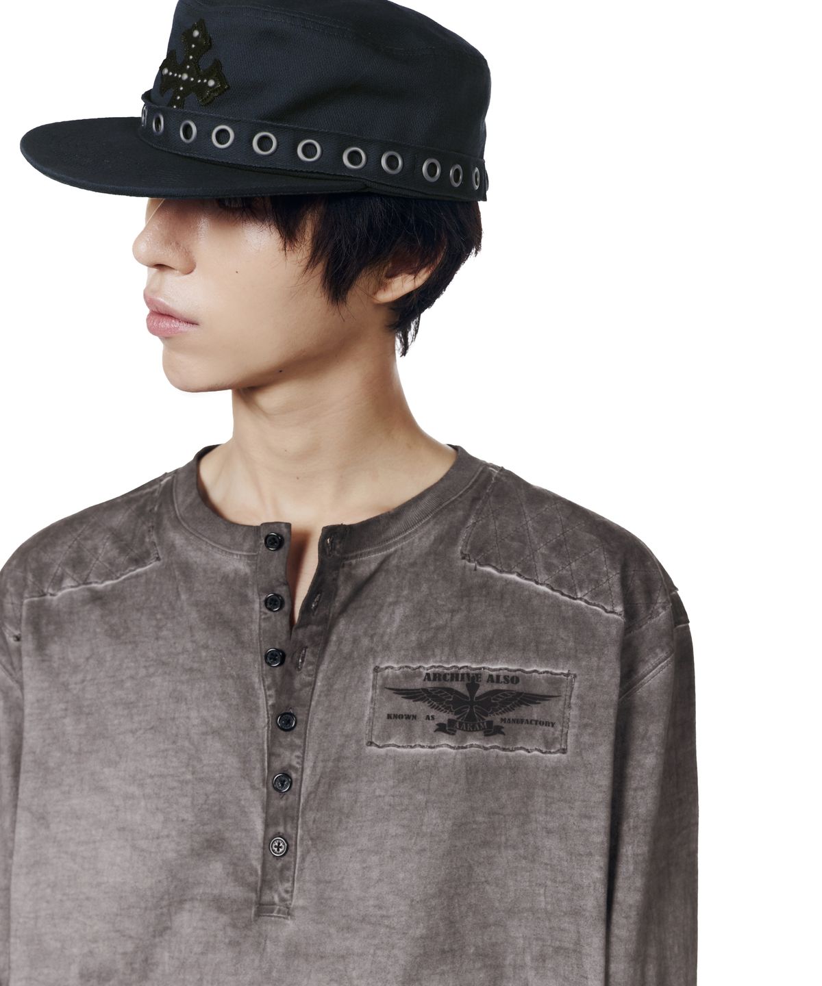 아캄(AAKAM) Military Dyed Henry Neck Long Sleeve (Dark Purple)