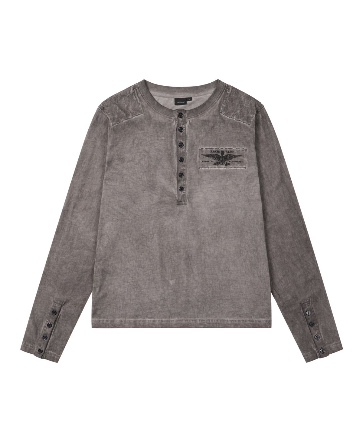 아캄(AAKAM) Military Dyed Henry Neck Long Sleeve (Dark Purple)