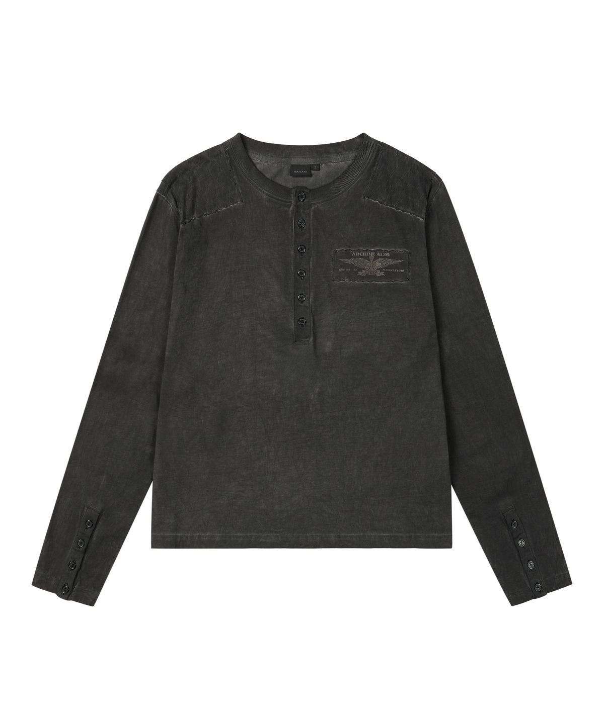 아캄(AAKAM) Military Dyed Henry Neck Long Sleeve (Black)