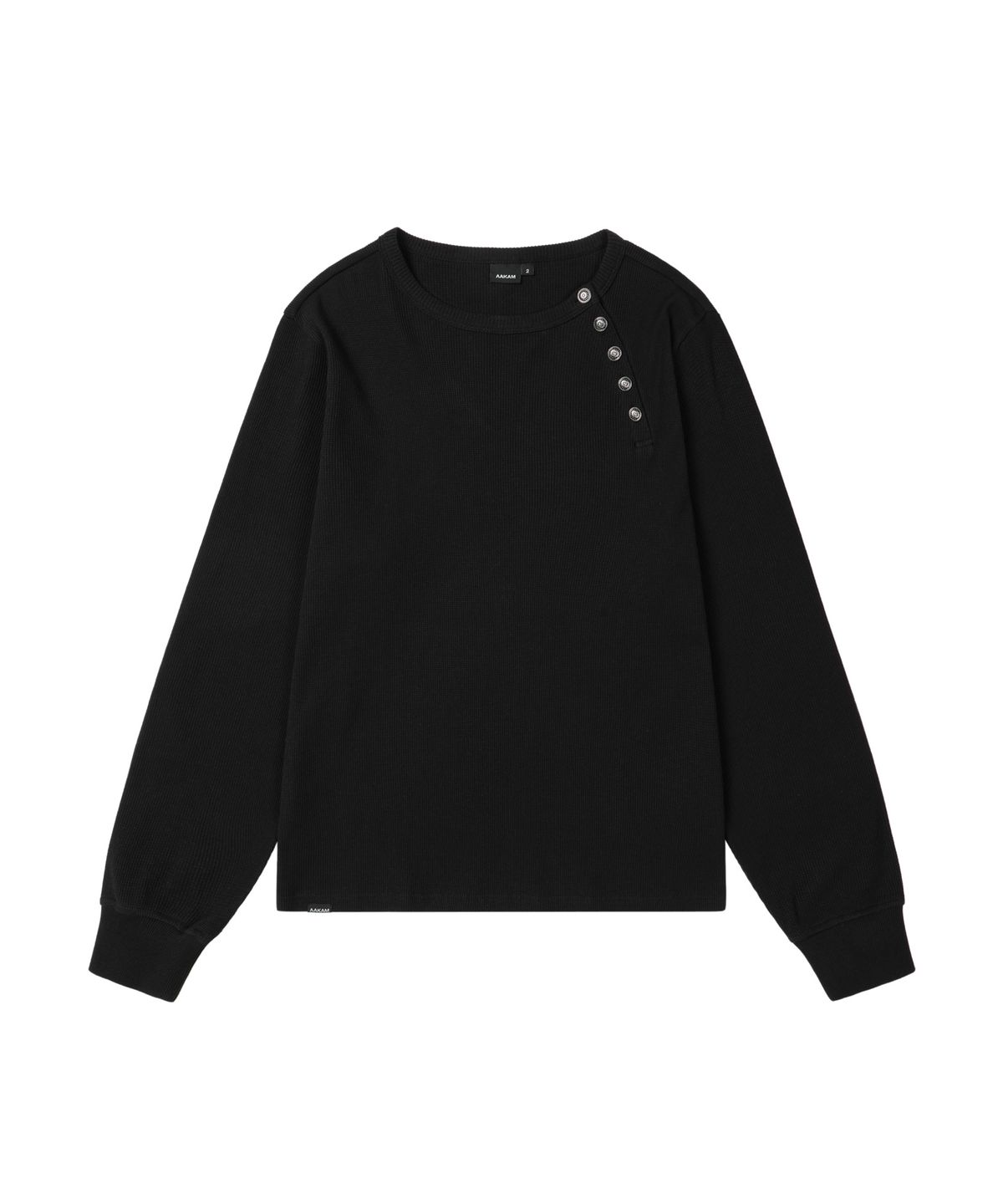 아캄(AAKAM) Slant Henry Neck Long Sleeve (Black)