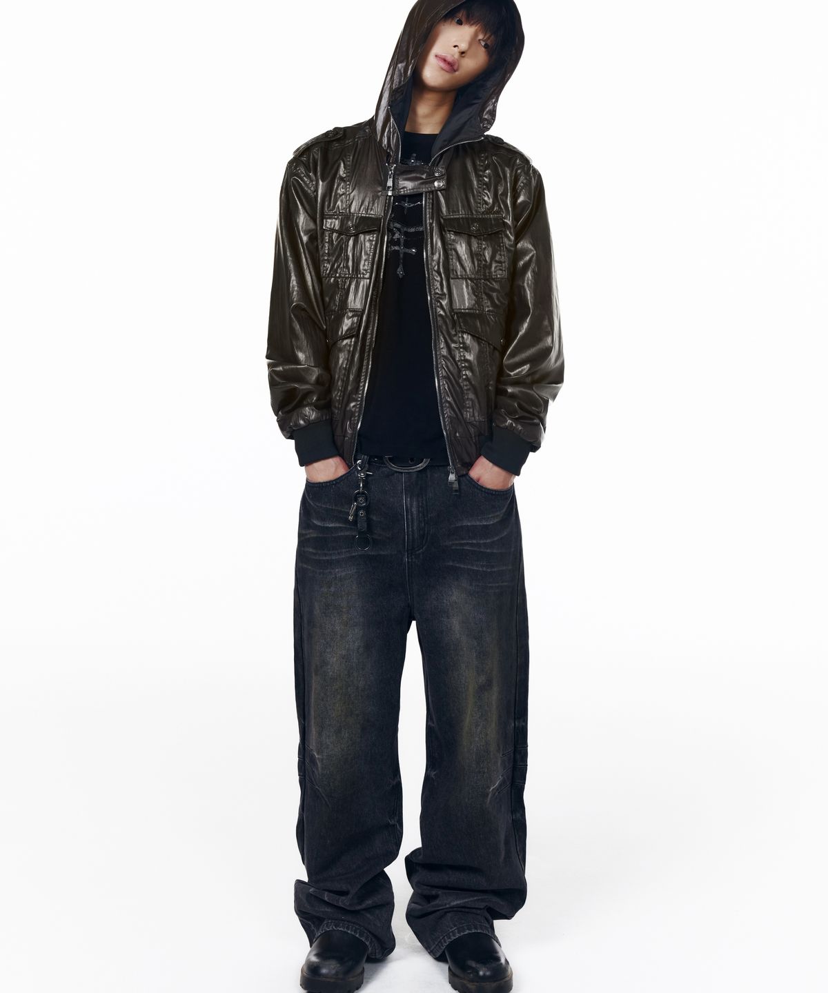 아캄(AAKAM) Coated Pocket Hooded Jacket (Olive)