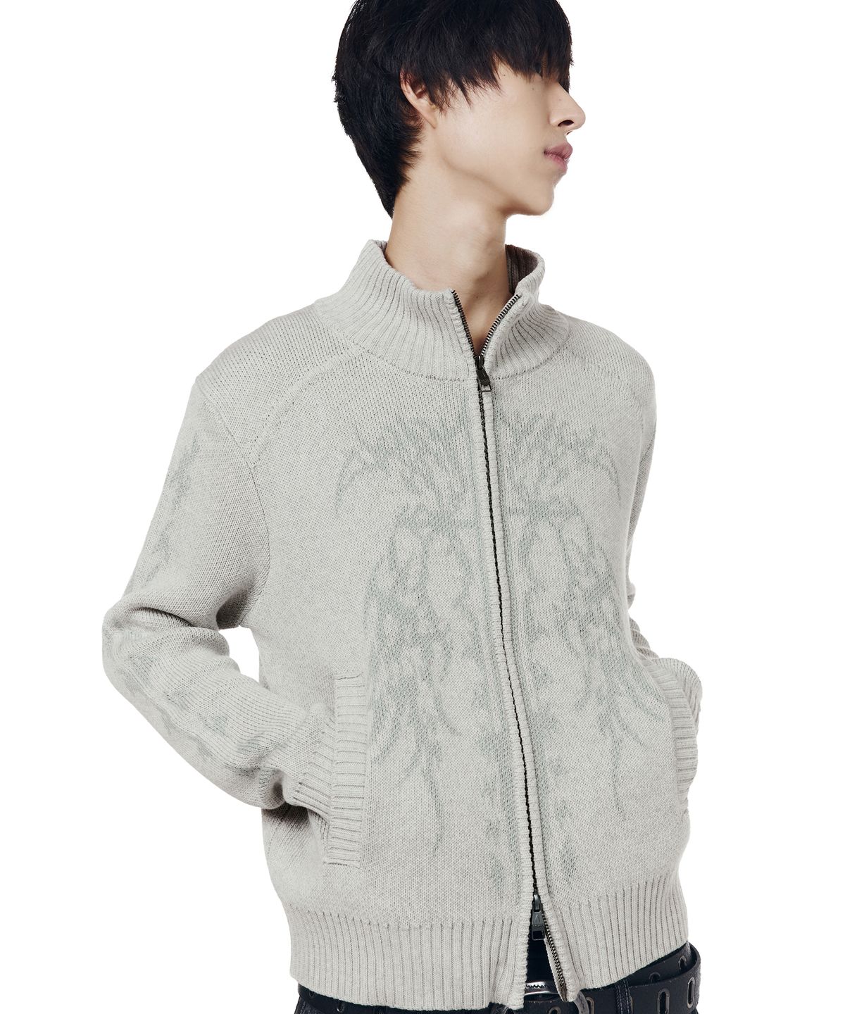 아캄(AAKAM) Gothic Jacquard Knit Zip-Up (Gray)
