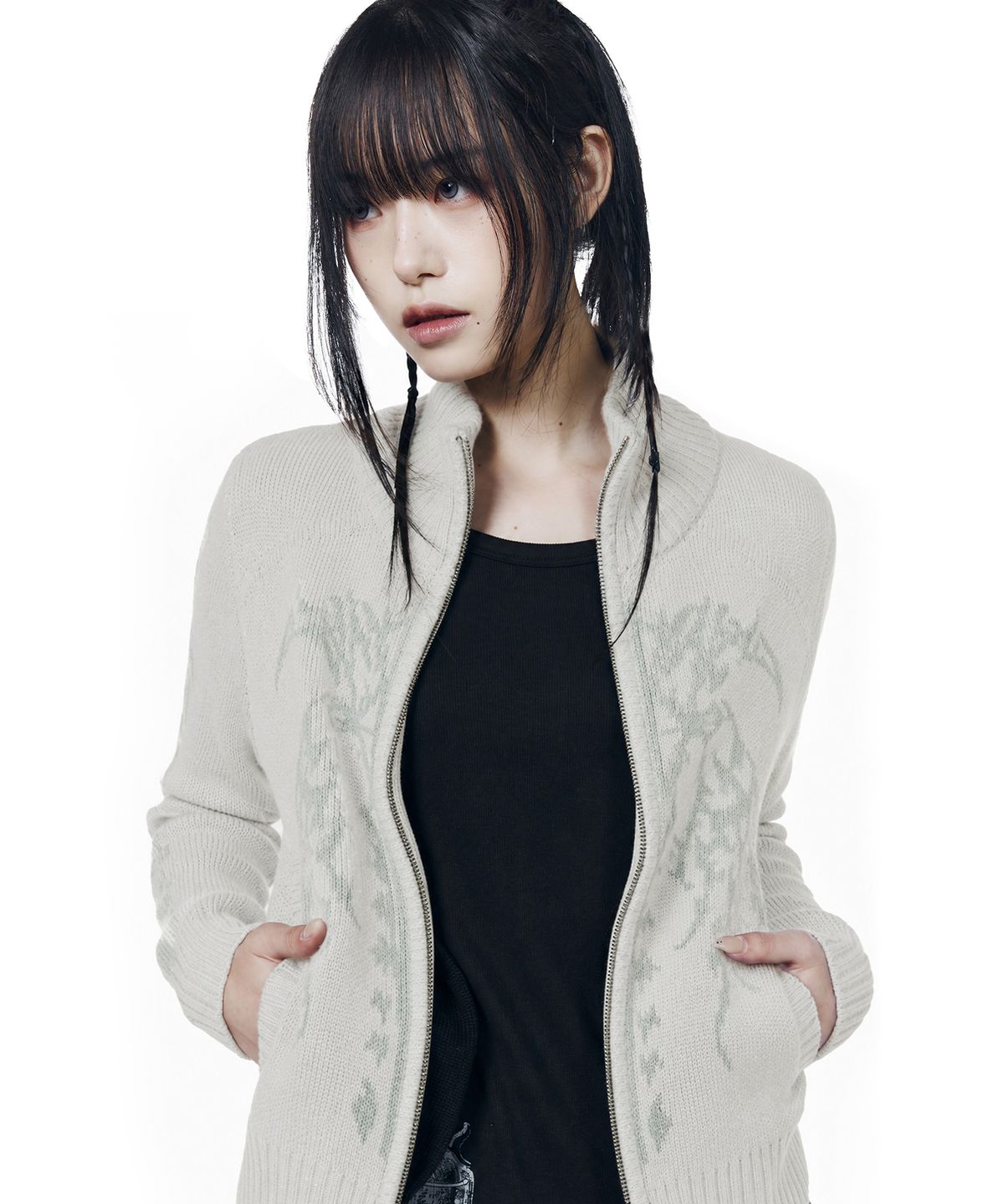 아캄(AAKAM) Gothic Jacquard Knit Zip-Up (Gray)