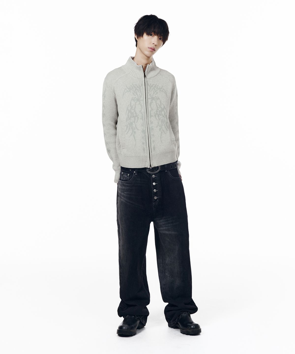아캄(AAKAM) Gothic Jacquard Knit Zip-Up (Gray)