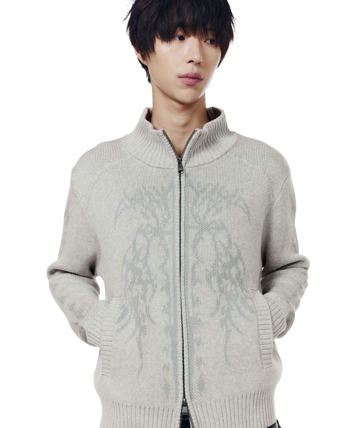 아캄(AAKAM) Gothic Jacquard Knit Zip-Up (Gray)