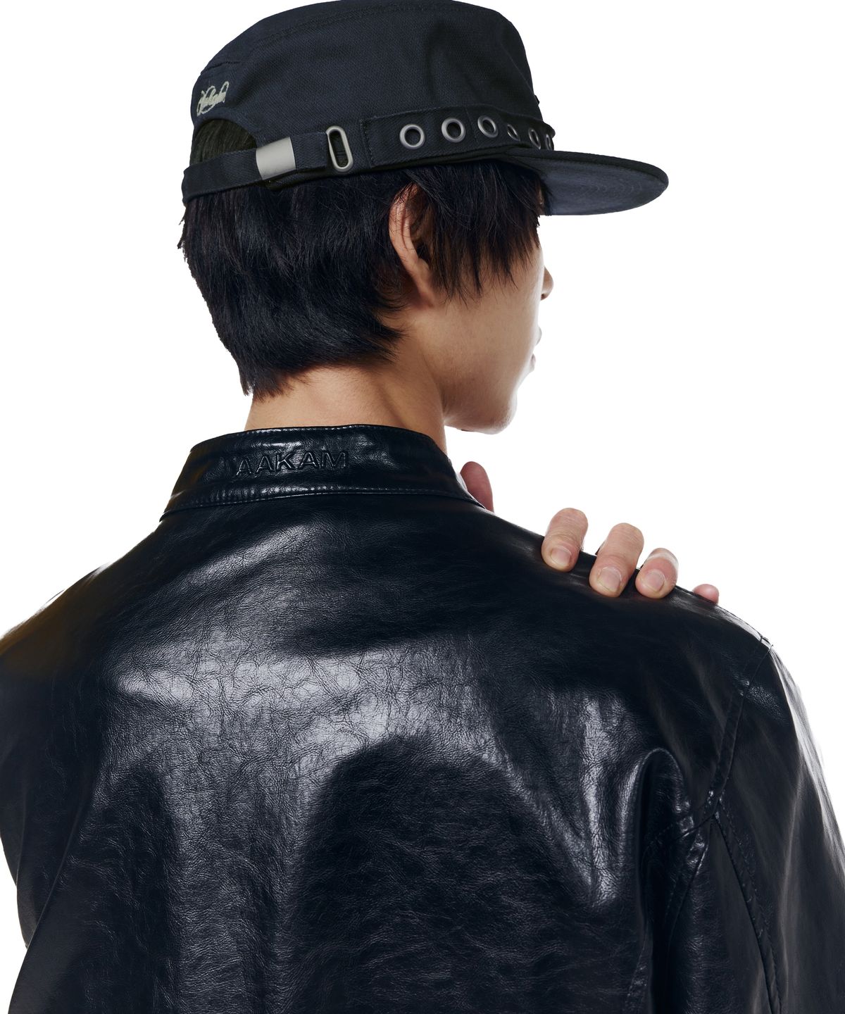 아캄(AAKAM) Slant Studded Leather Jacket (Black)