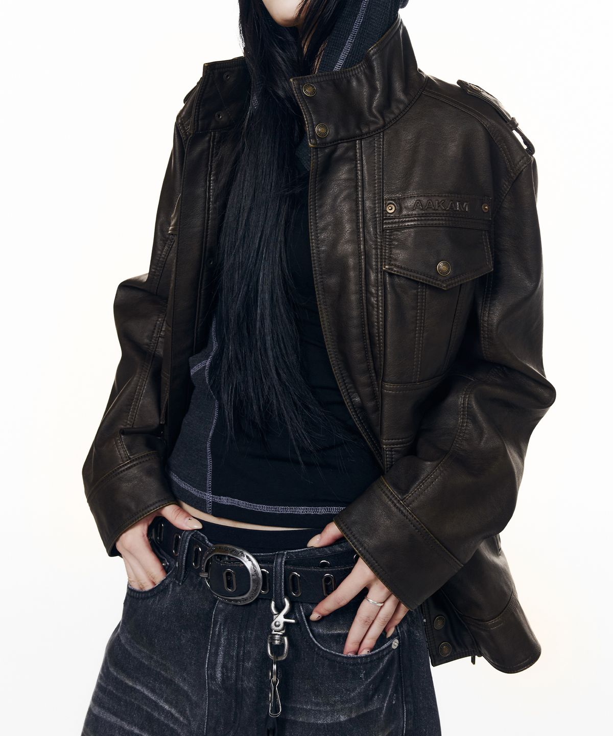 아캄(AAKAM) Utility Leather Field Jacket (Brown)