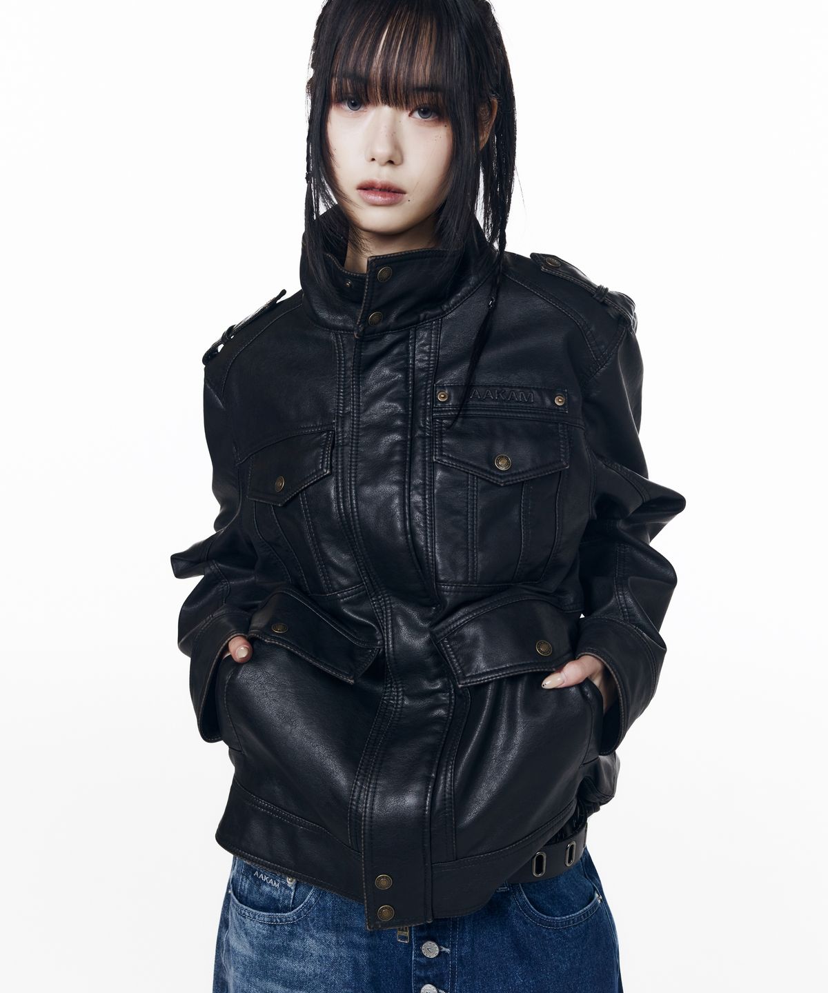 아캄(AAKAM) Utility Leather Field Jacket (Black)