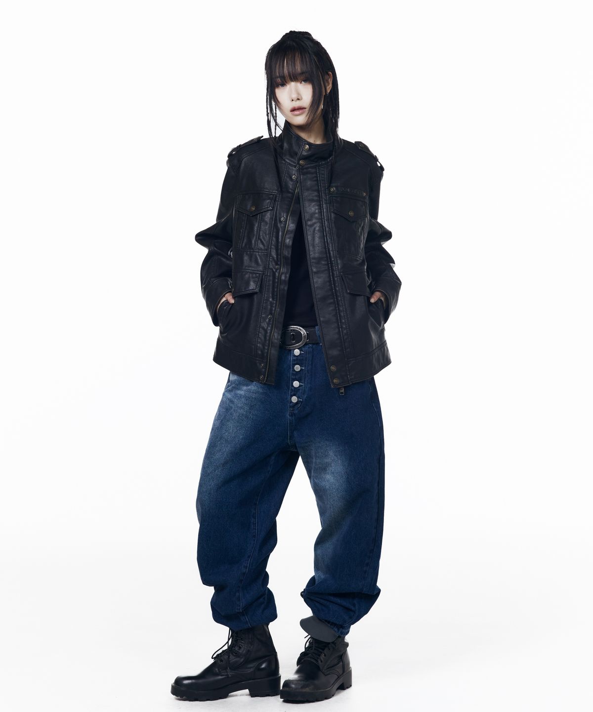 아캄(AAKAM) Utility Leather Field Jacket (Black)
