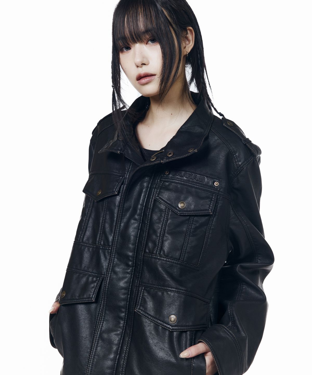아캄(AAKAM) Utility Leather Field Jacket (Black)