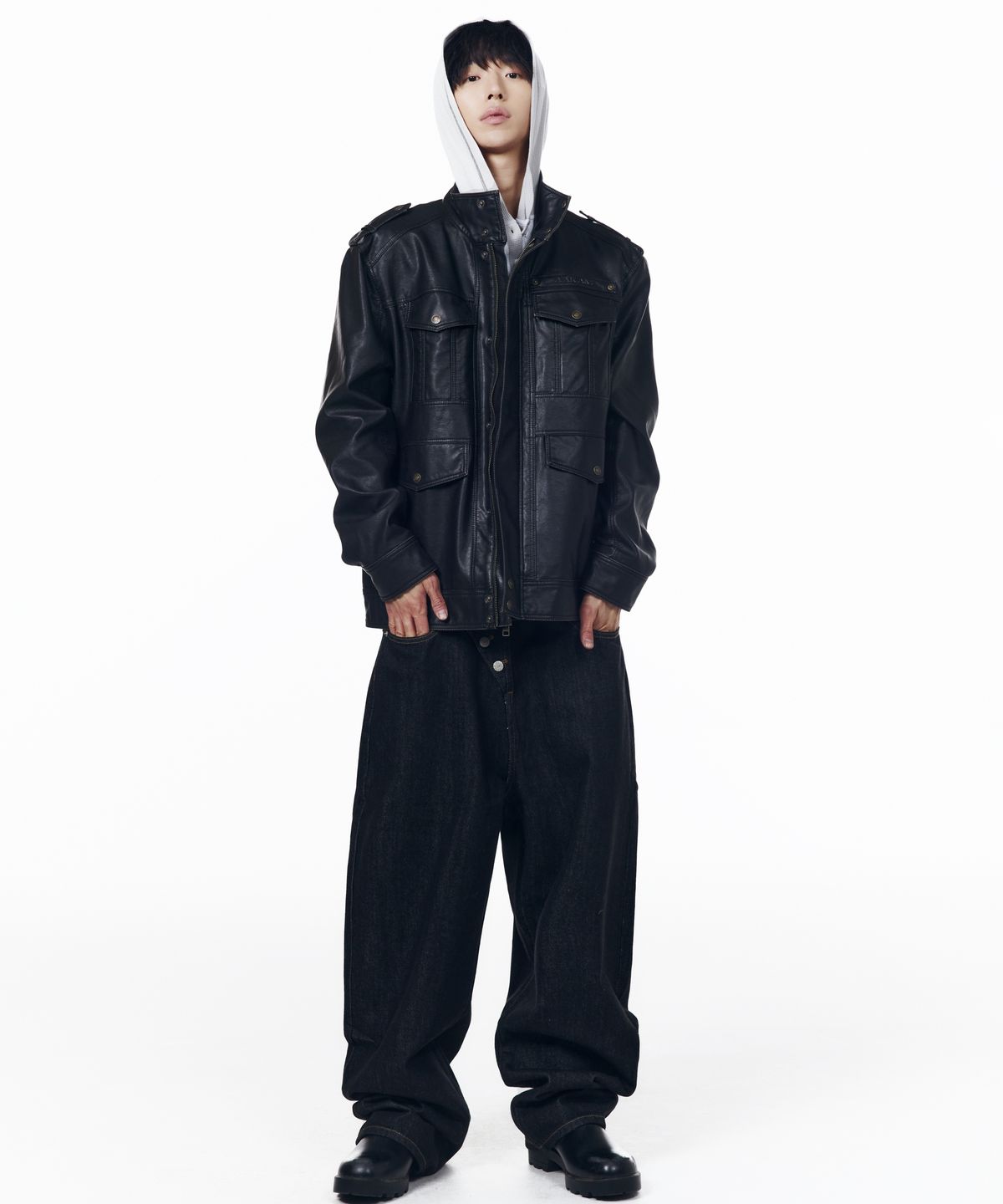 아캄(AAKAM) Utility Leather Field Jacket (Black)