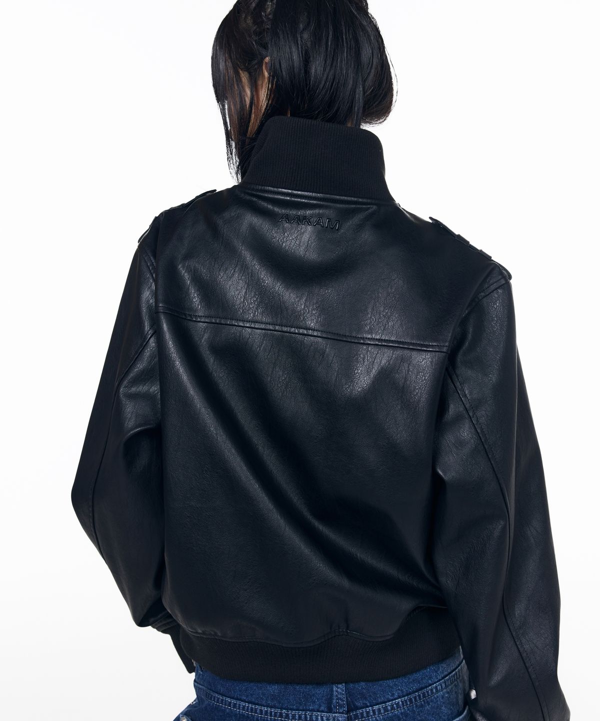 아캄(AAKAM) High Neck Flight Leather Jacket (Black)