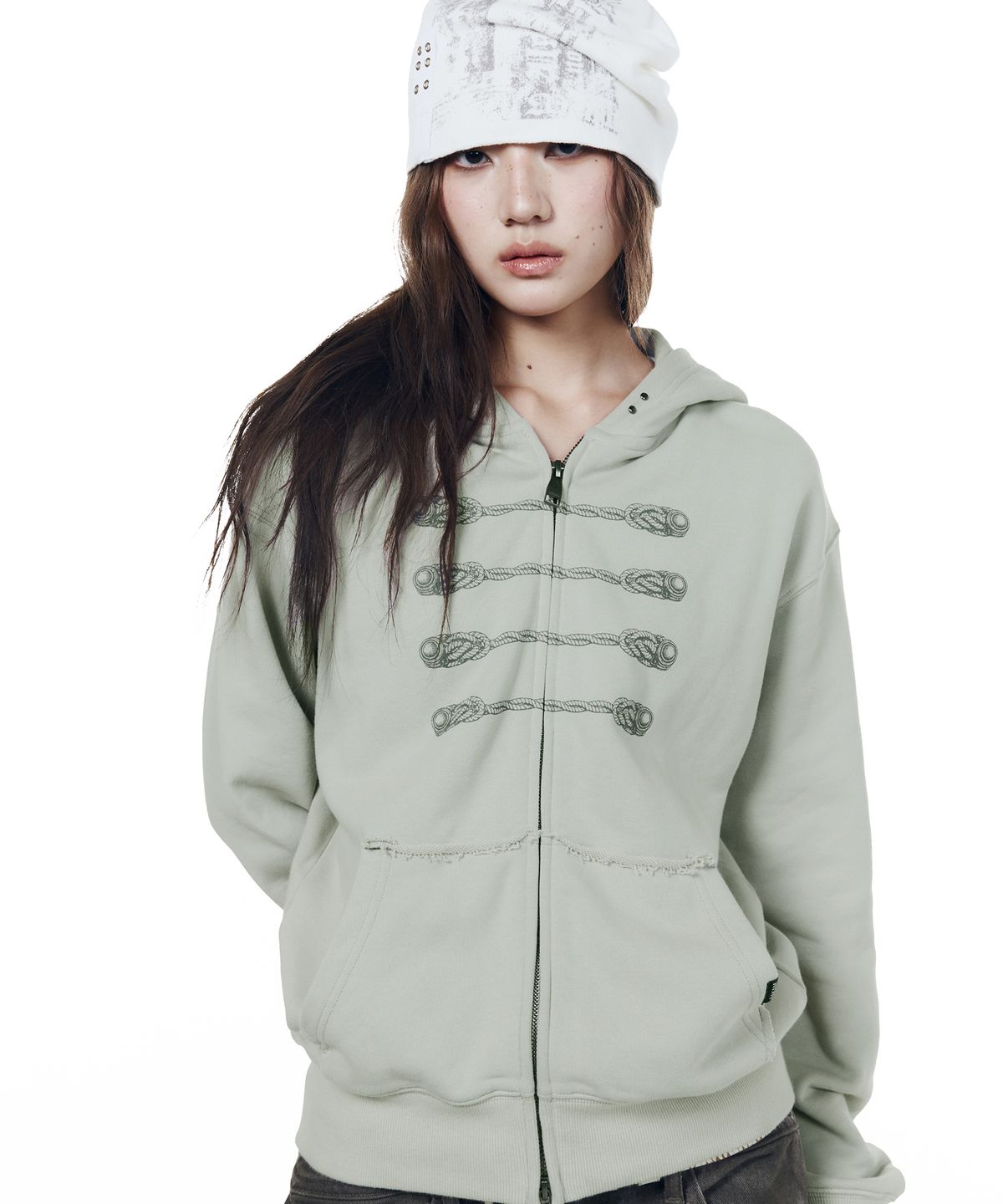 아캄(AAKAM) Napoleon Printed Zip-Up Hoodie (Mint)
