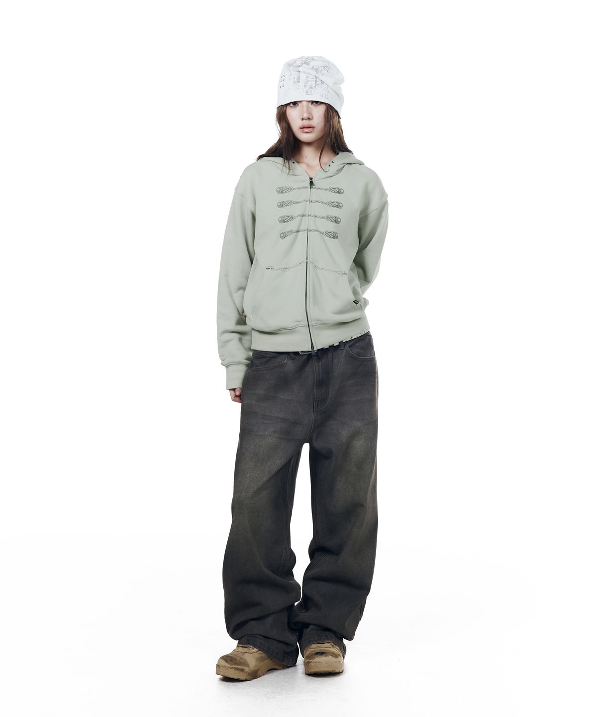 아캄(AAKAM) Napoleon Printed Zip-Up Hoodie (Mint)