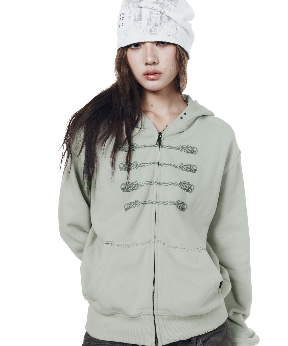 아캄(AAKAM) Napoleon Printed Zip-Up Hoodie (Mint)