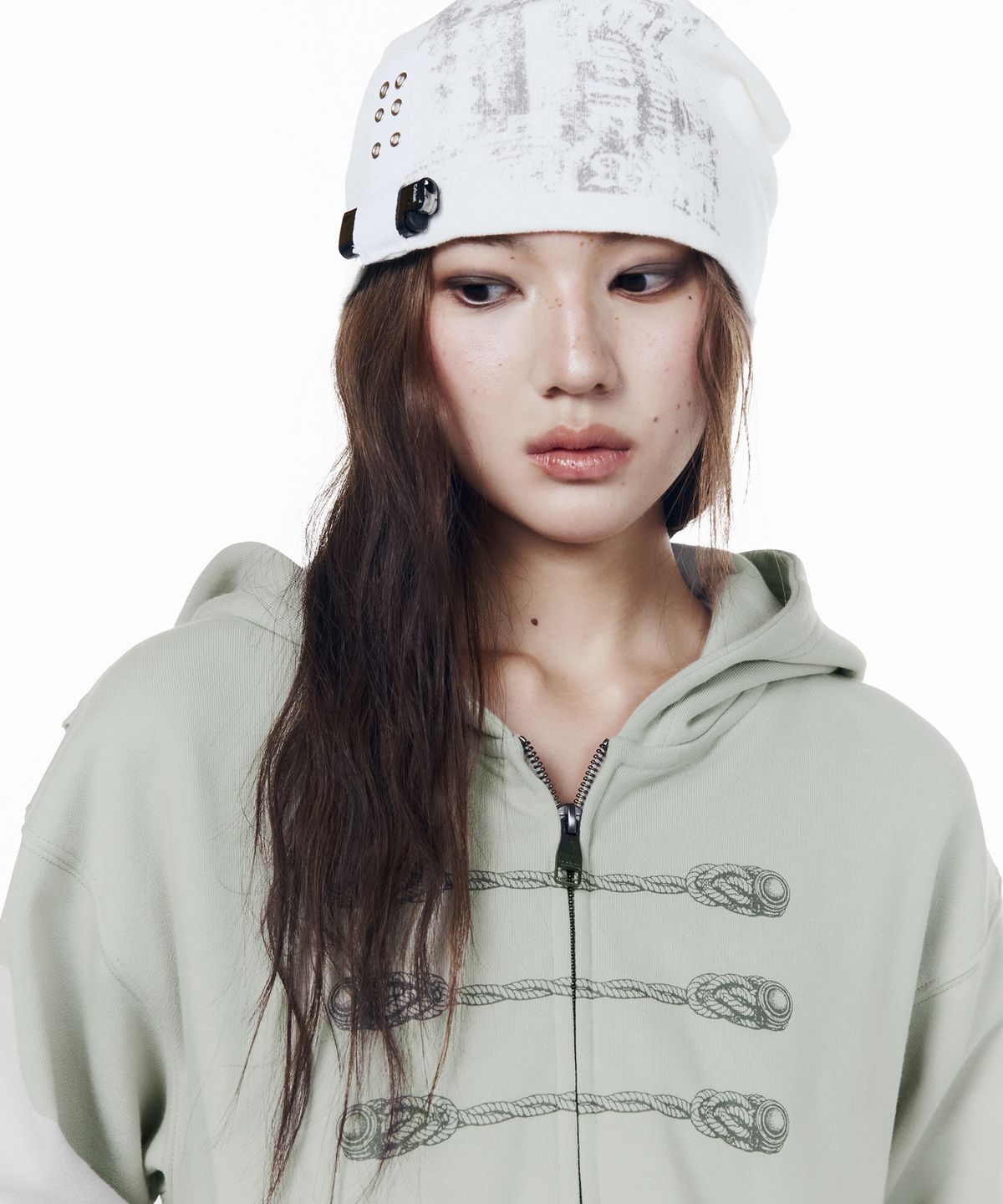 아캄(AAKAM) Napoleon Printed Zip-Up Hoodie (Mint)