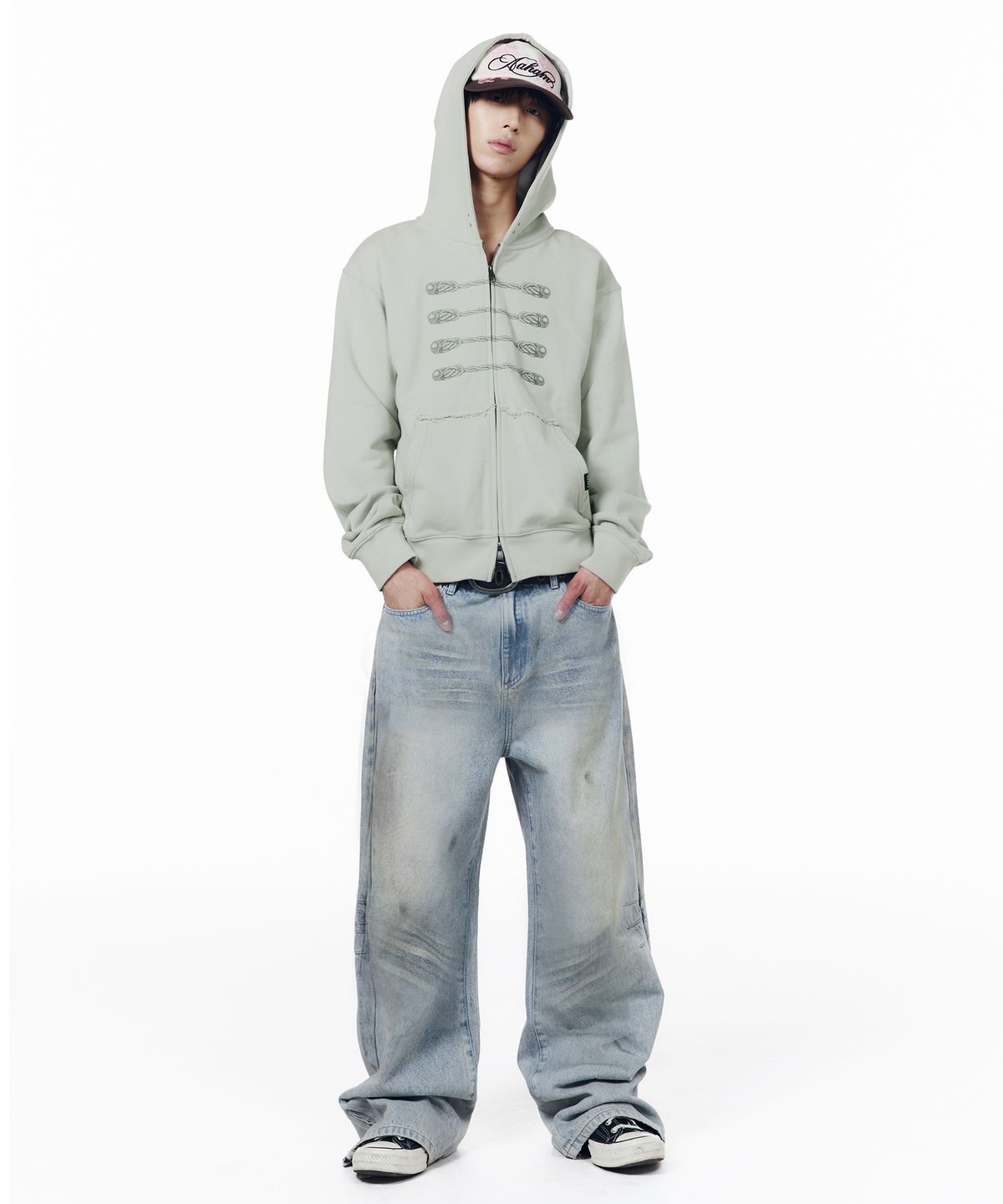 아캄(AAKAM) Napoleon Printed Zip-Up Hoodie (Mint)