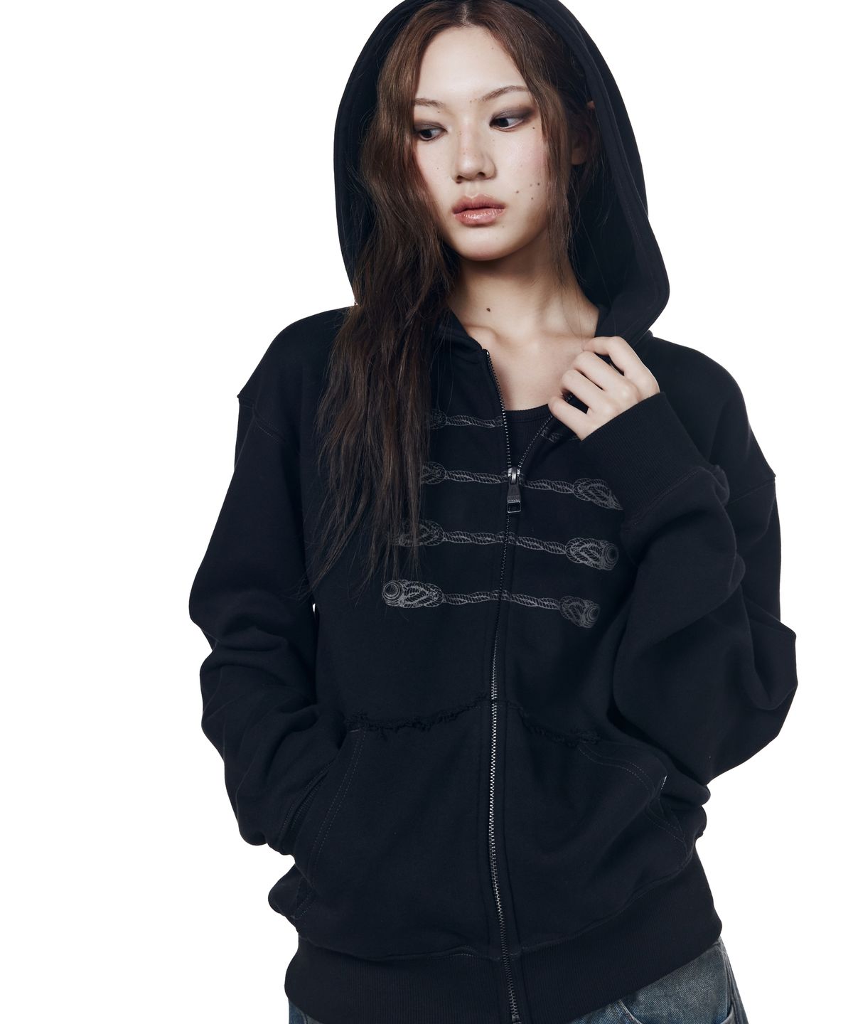 아캄(AAKAM) Napoleon Printed Zip-Up Hoodie (Black)