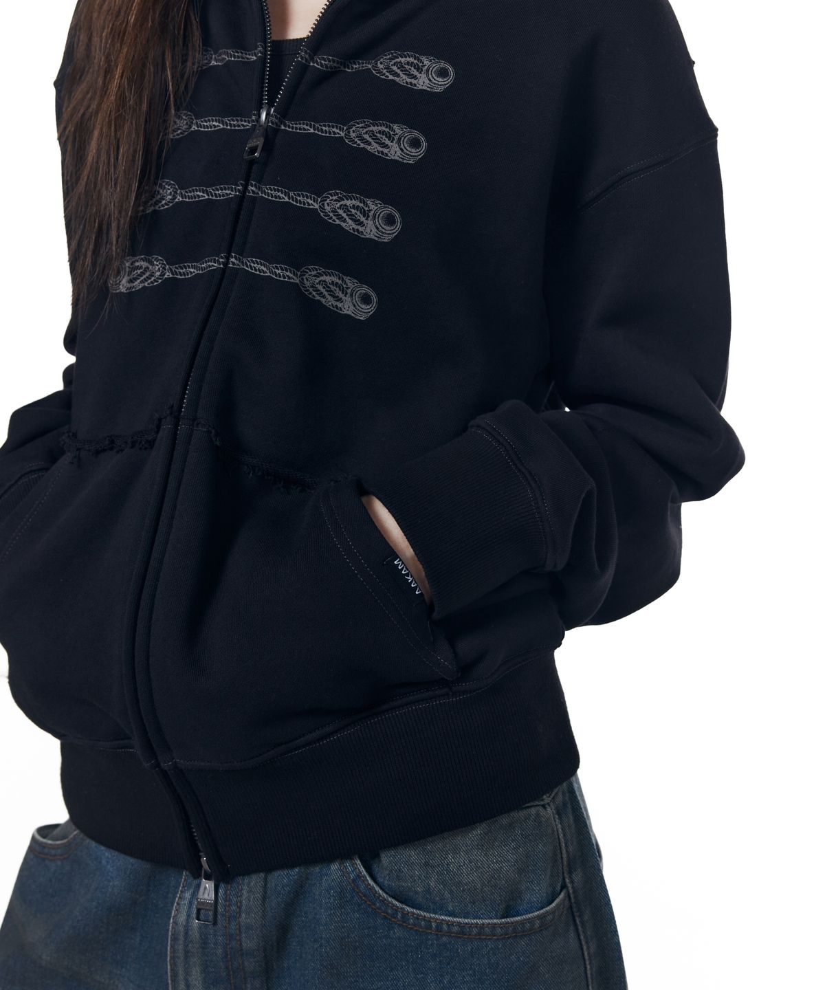 아캄(AAKAM) Napoleon Printed Zip-Up Hoodie (Black)