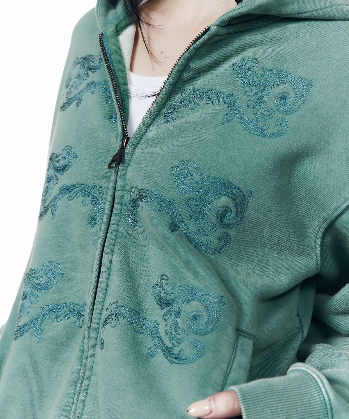 아캄(AAKAM) Napoleon Corded Zip-Up Hoodie (Teal)