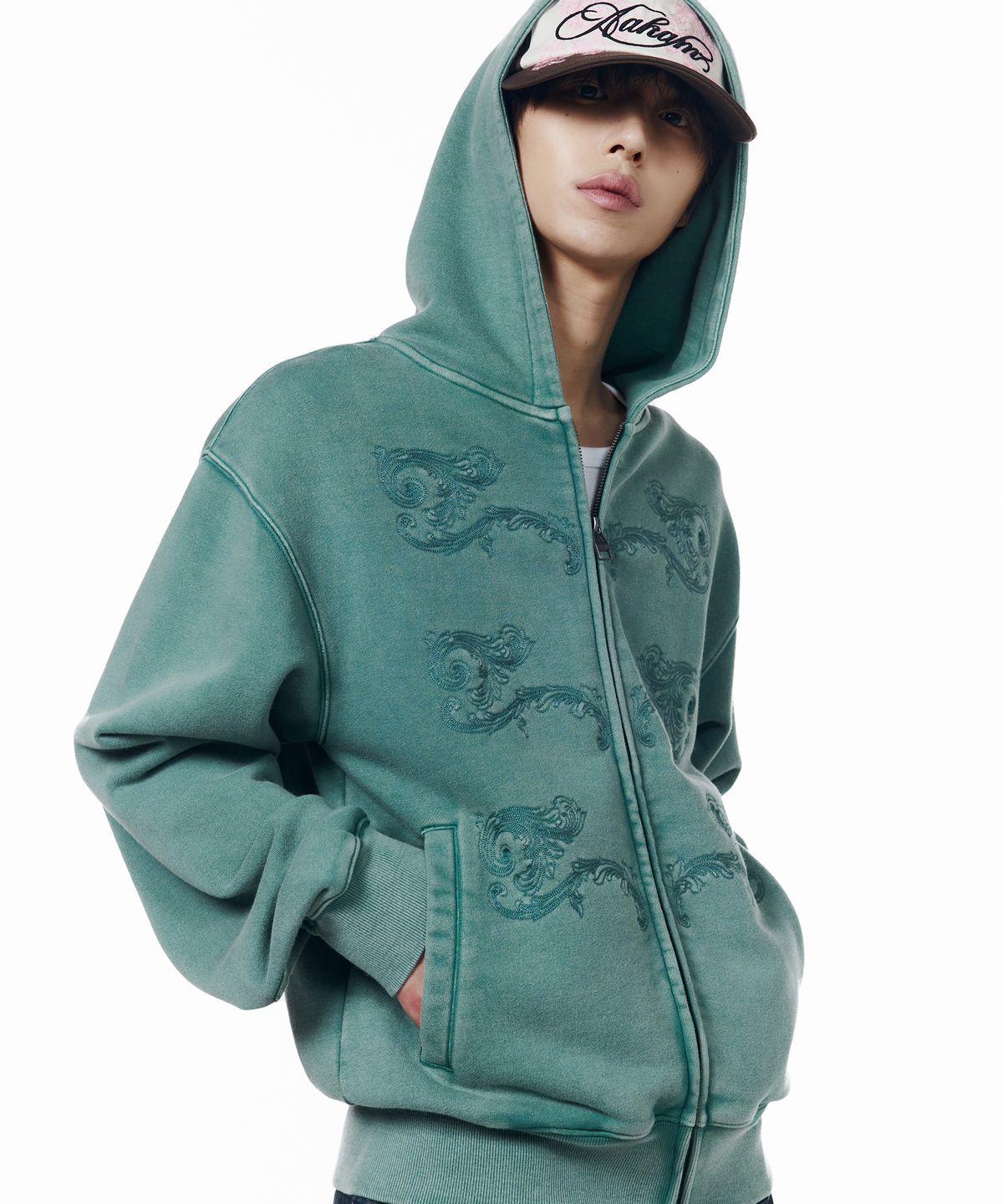 아캄(AAKAM) Napoleon Corded Zip-Up Hoodie (Teal)