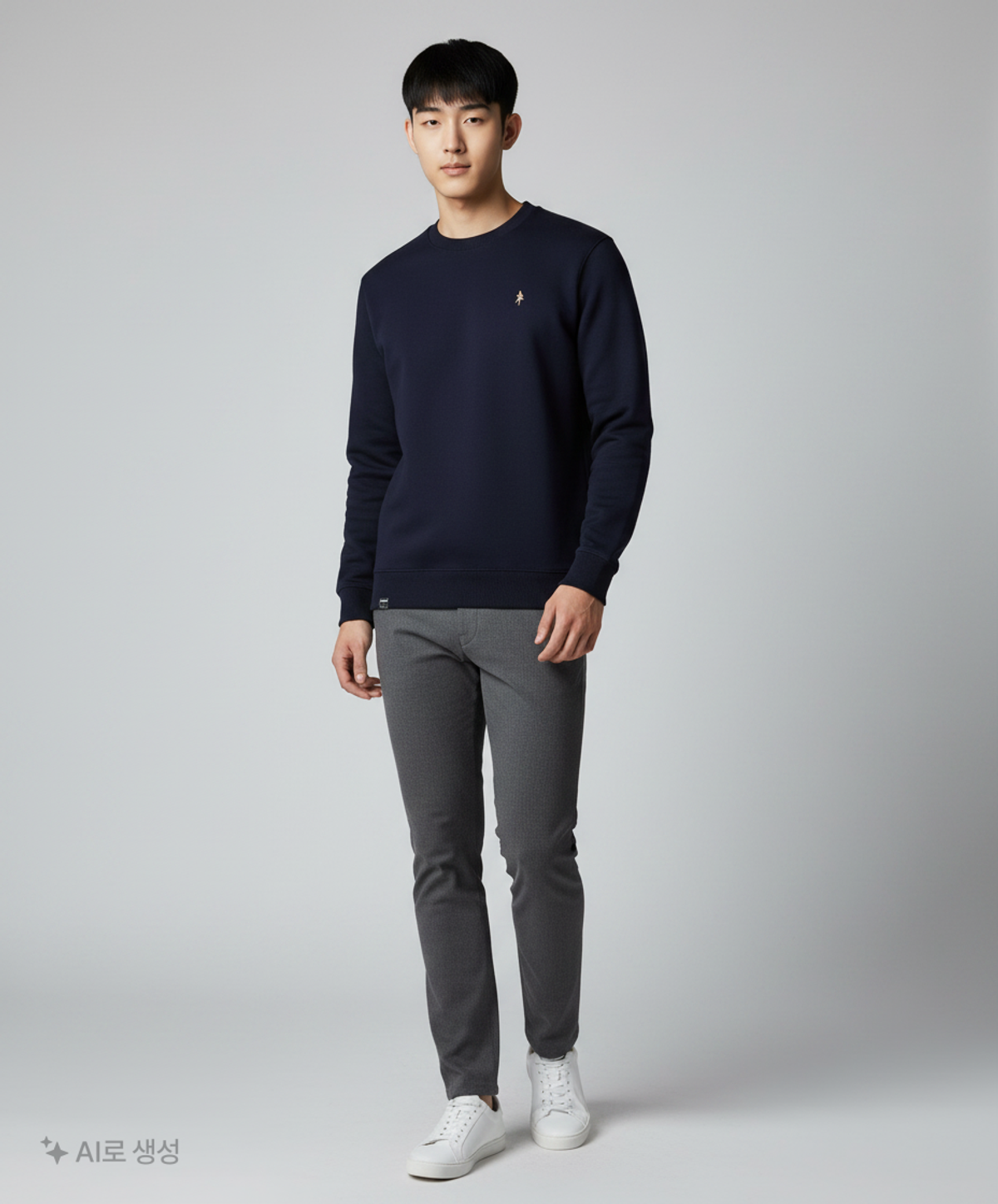 올젠(OLZEN) 자수 스웻셔츠_ZAD1TR1901NV 100