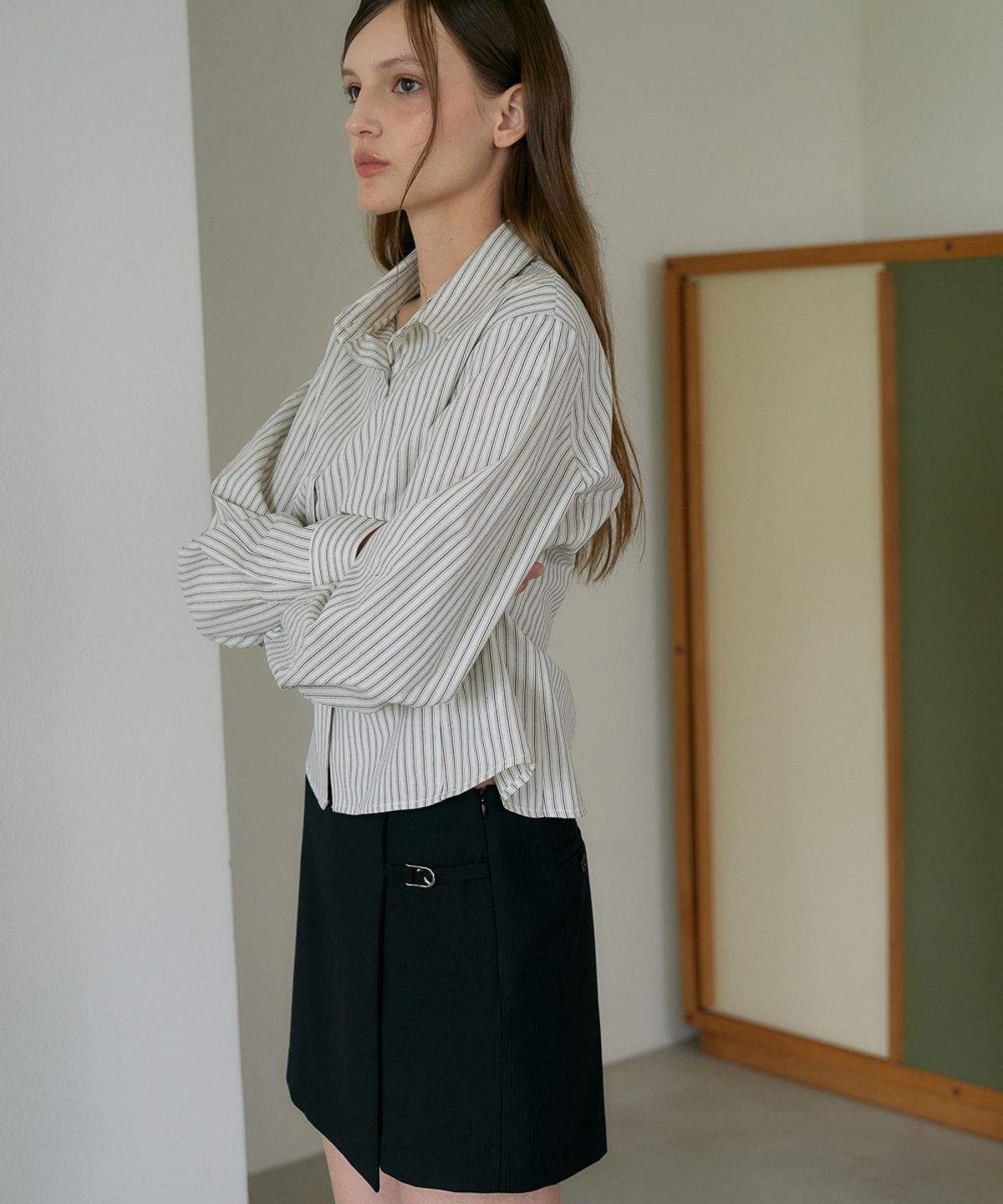 드헤베(DEHEVE) Buckle Wrap Skirt Pants [Black]