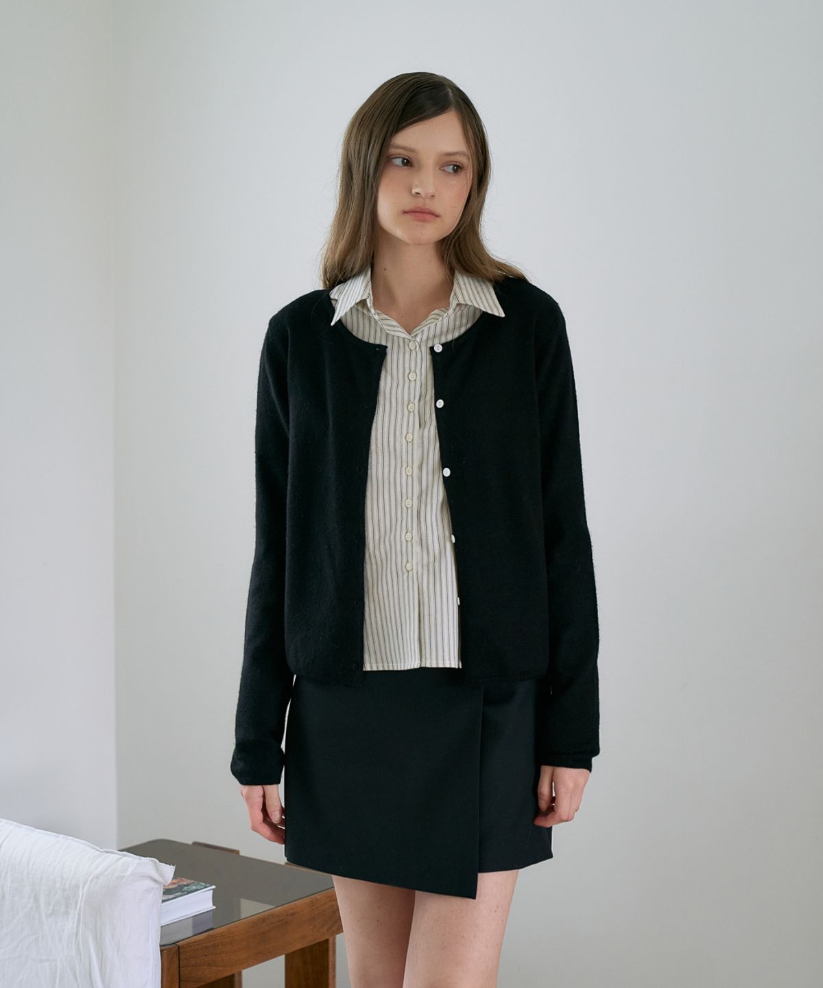 드헤베(DEHEVE) Buckle Wrap Skirt Pants [Black]