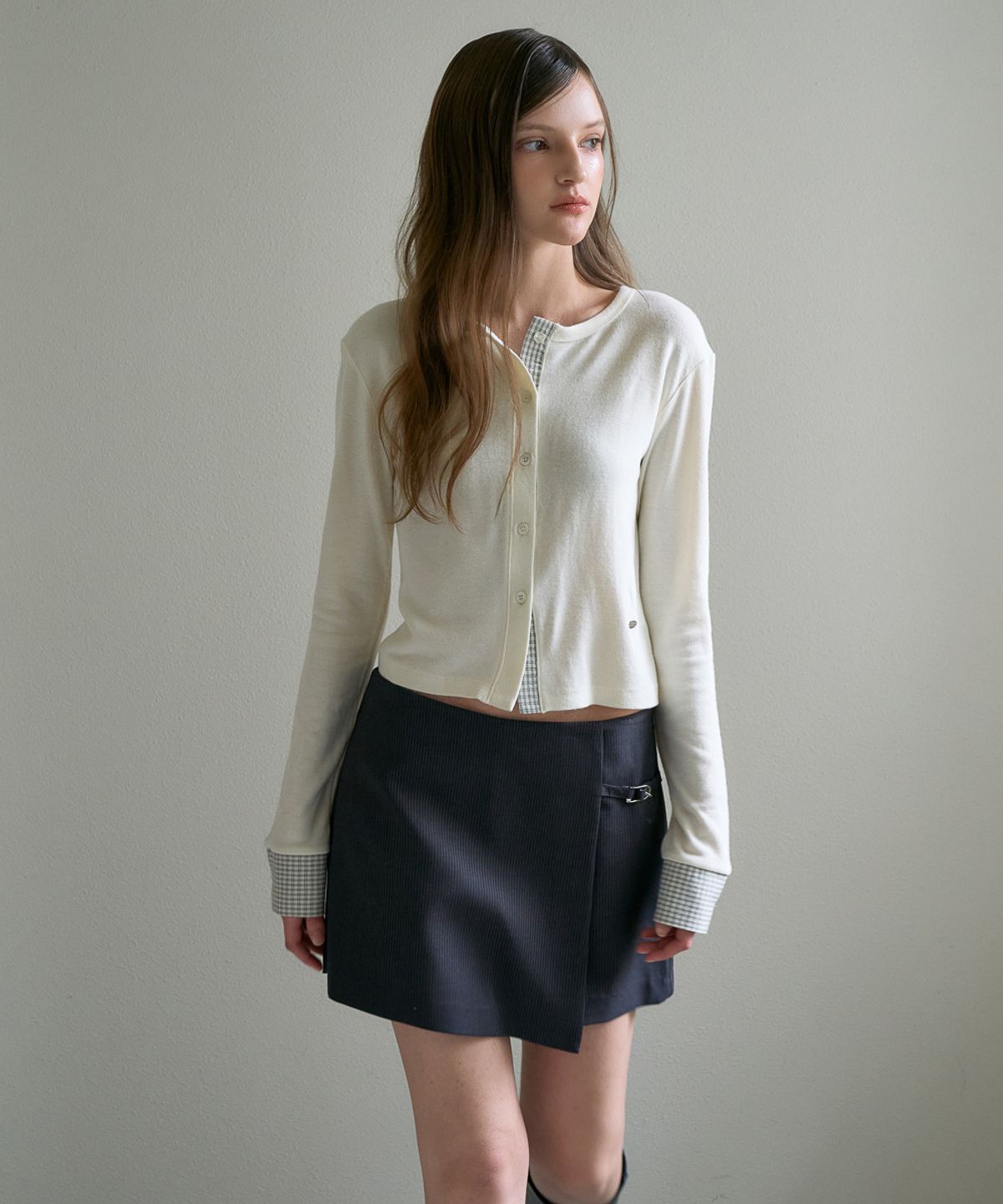 드헤베(DEHEVE) Buckle Wrap Skirt Pants [Charcoal]
