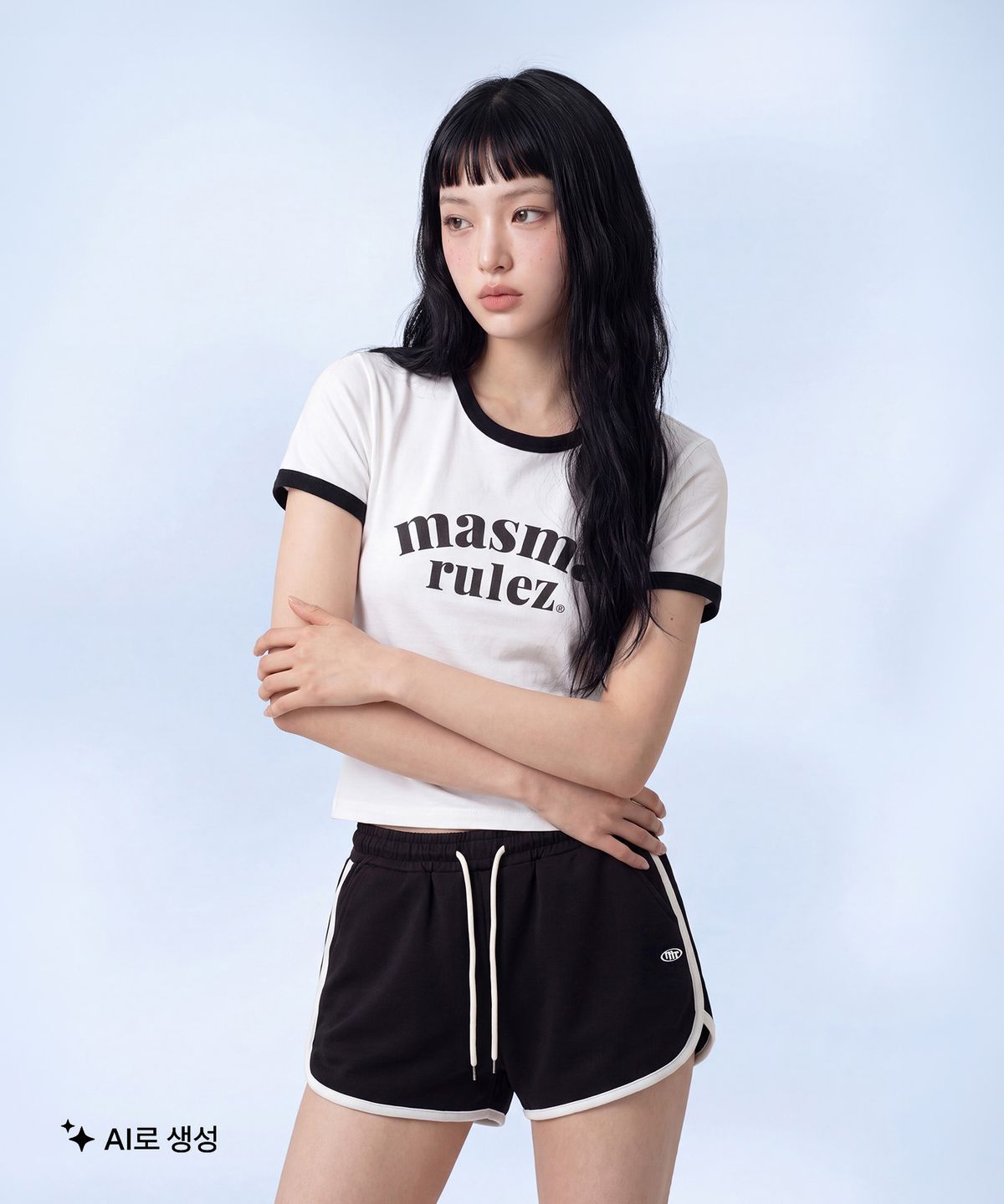 마스마룰즈 어패럴(MASMARULEZ APPAREL) [SET] Arch Logo Ringer T-Shirt + Mini Symbol Dolphin Shorts