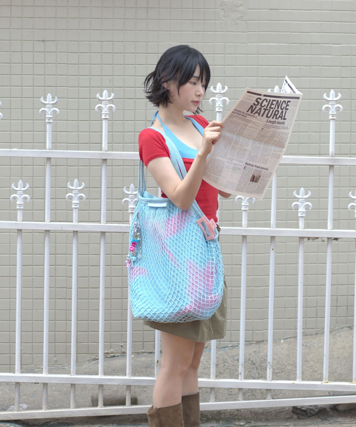 이우가마카라스(IUGAMAKARAS) Wavy Layered Net Bag (Blue)
