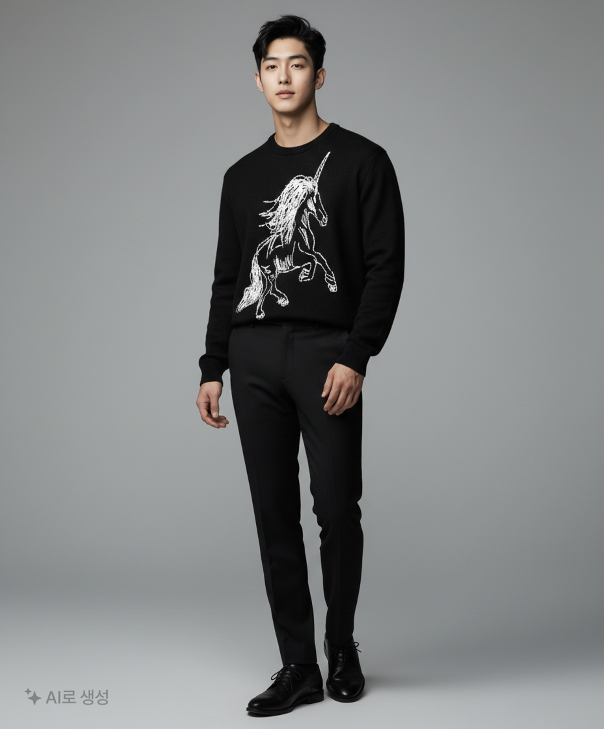 노매뉴얼(NOMANUAL) UNICORN JACQUARD KNIT - BLACK L