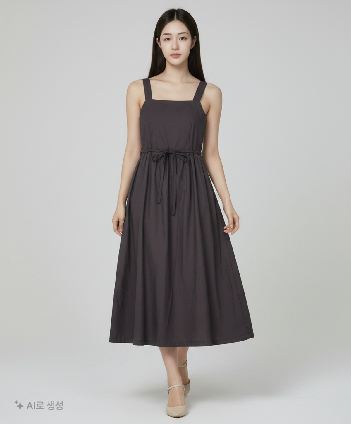 미쏘(MIXXO) 스퀘어넥 끈나시 롱 원피스 MIWOWD721G S