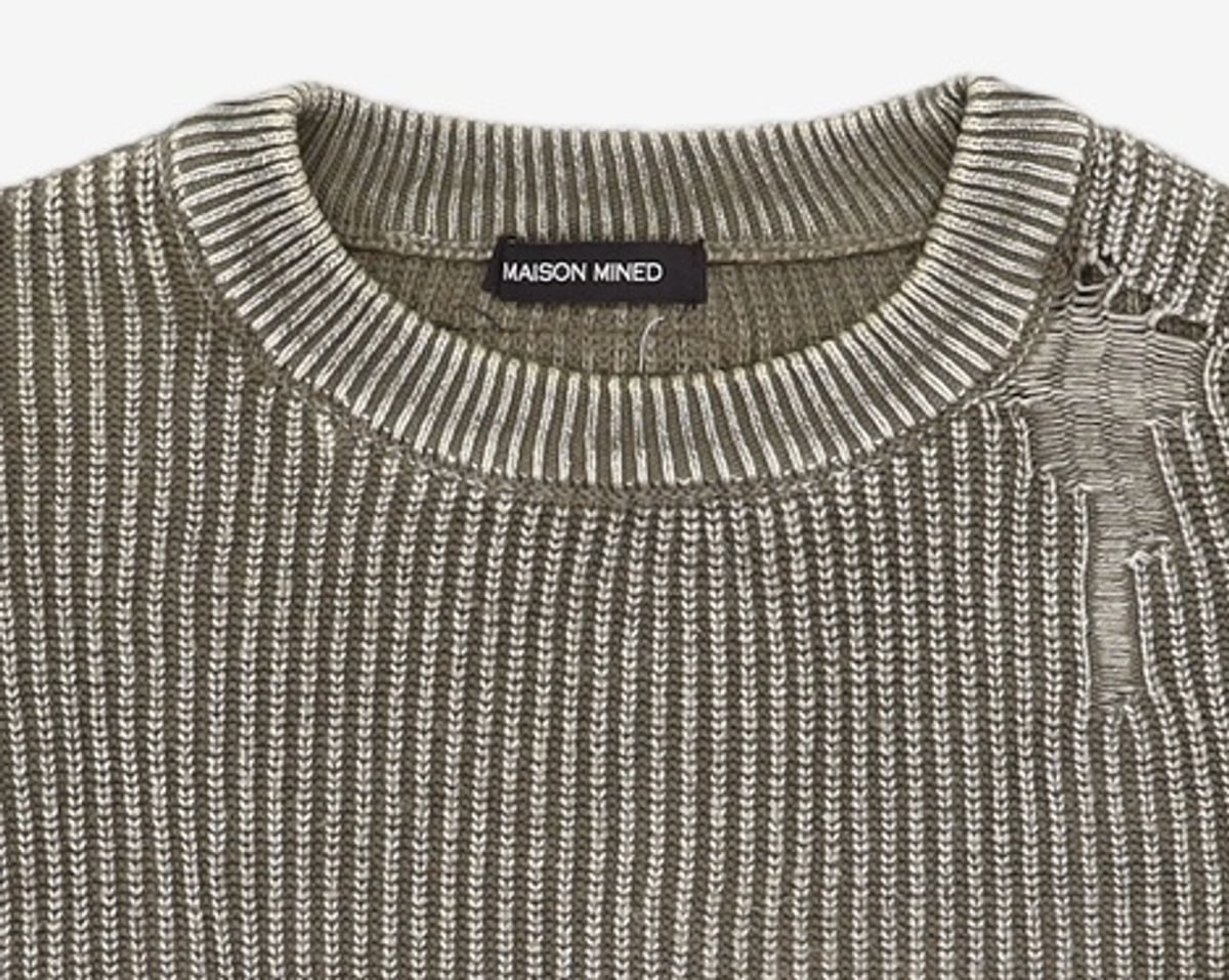 메종미네드(MAISON MINED) DAMAGE COLOUR DYE HALF KNIT GREEN M