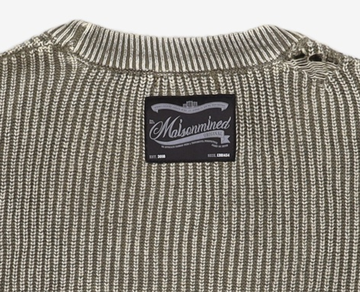 메종미네드(MAISON MINED) DAMAGE COLOUR DYE HALF KNIT GREEN M