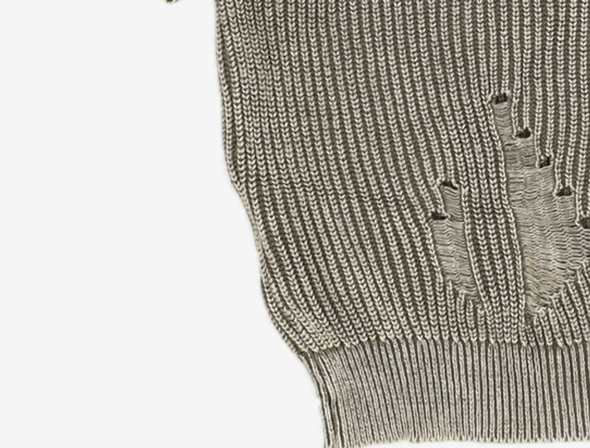 메종미네드(MAISON MINED) DAMAGE COLOUR DYE HALF KNIT GREEN M