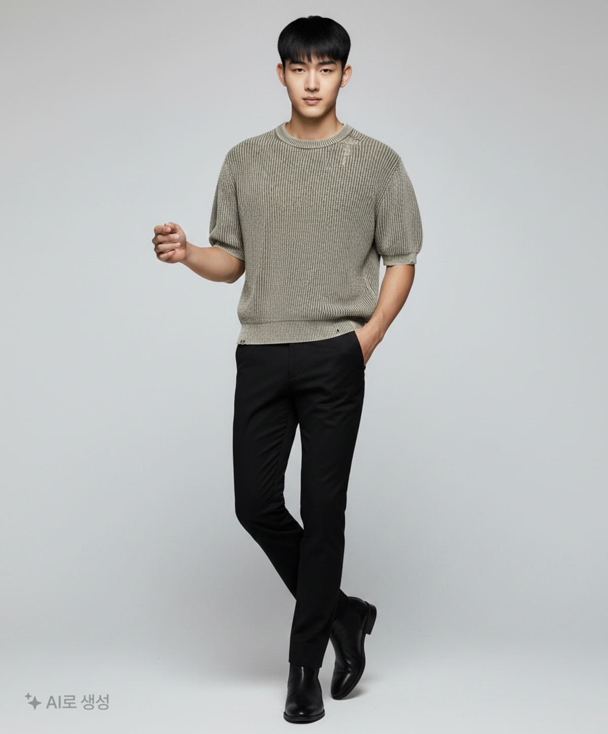 메종미네드(MAISON MINED) DAMAGE COLOUR DYE HALF KNIT GREEN M