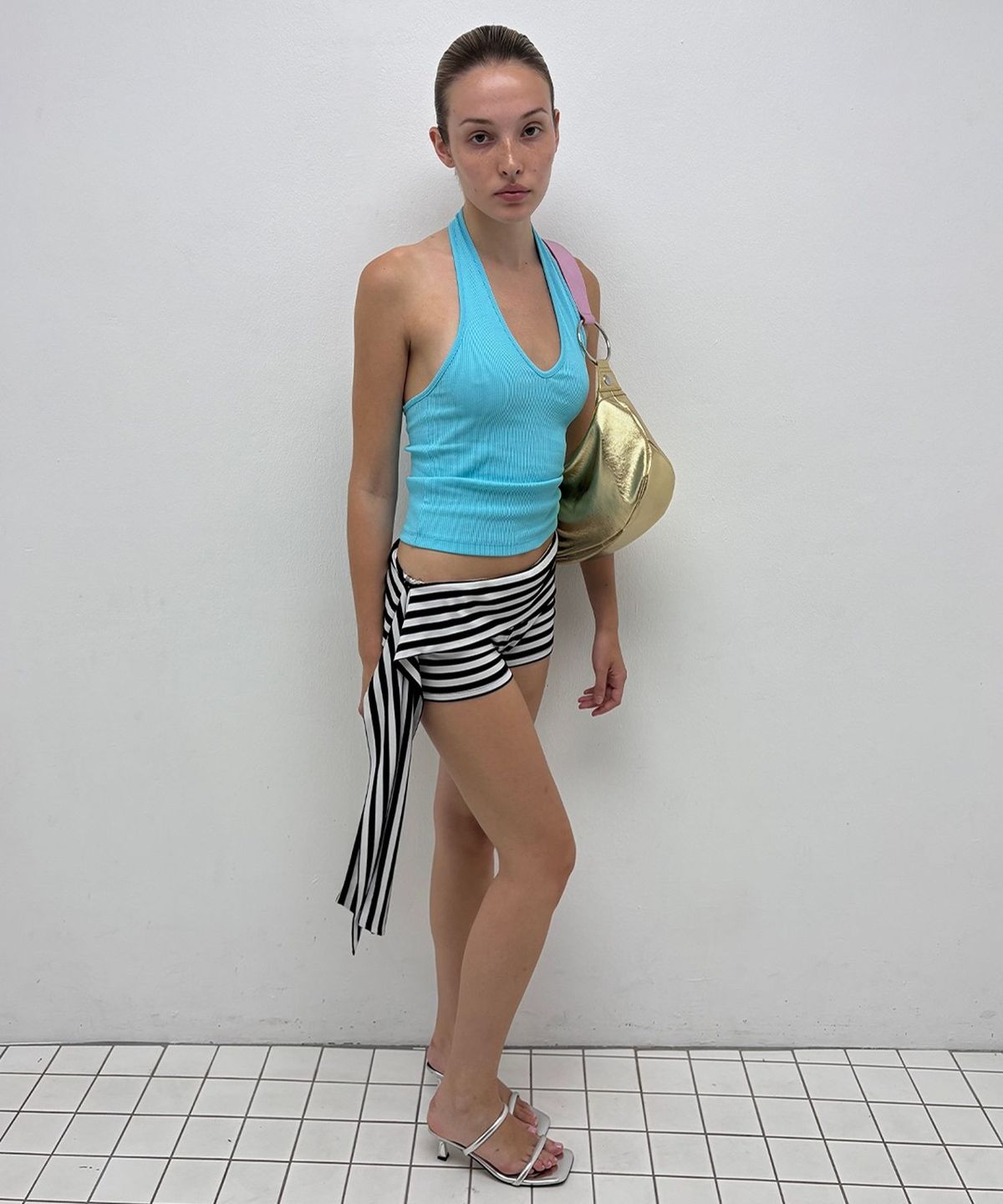 저스트하우스(JUSTHAUS) RIB HALTER TOP, BABY BLUE