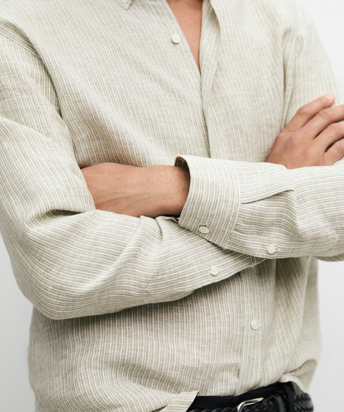 마시모두띠(MASSIMO DUTTI) 100% 린넨 레귤러 핏 스트라이프 셔츠