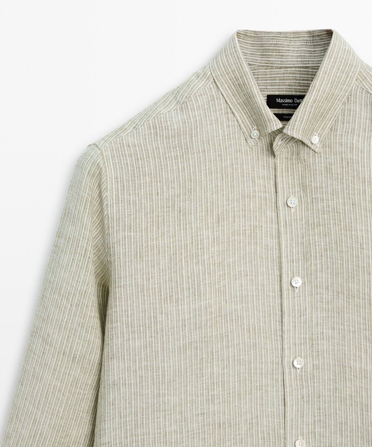 마시모두띠(MASSIMO DUTTI) 100% 린넨 레귤러 핏 스트라이프 셔츠