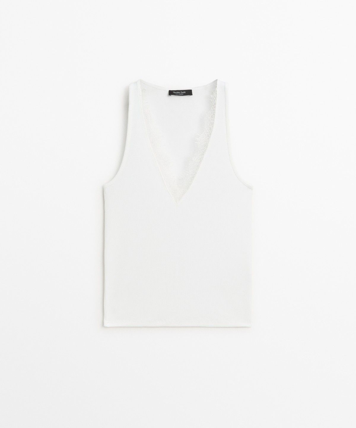 마시모두띠(MASSIMO DUTTI) 레이스 디테일 브이넥 탑