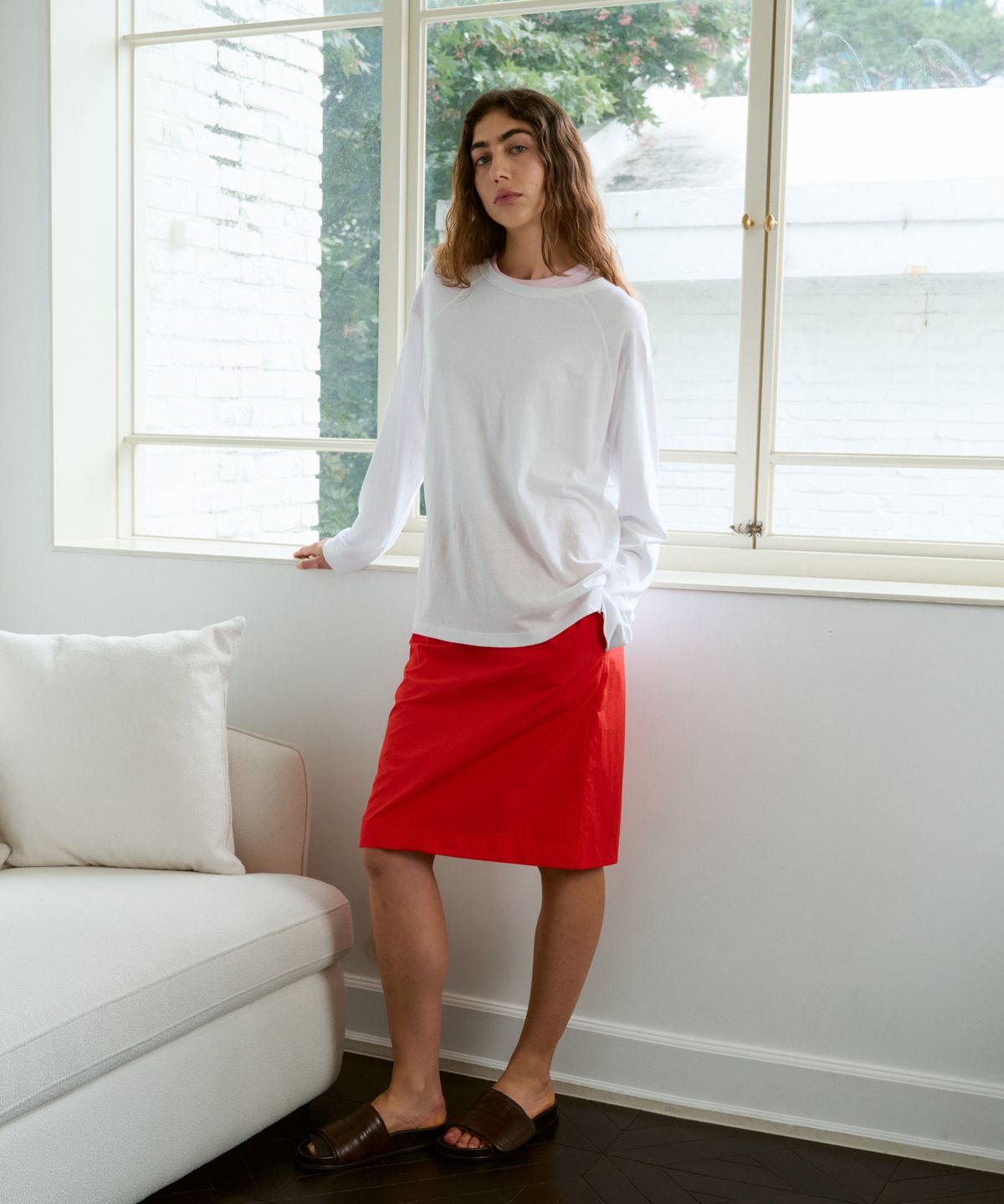38컴온커먼(38COMEONCOMMON) Nylon Drawstring Banding Skirts (Red)
