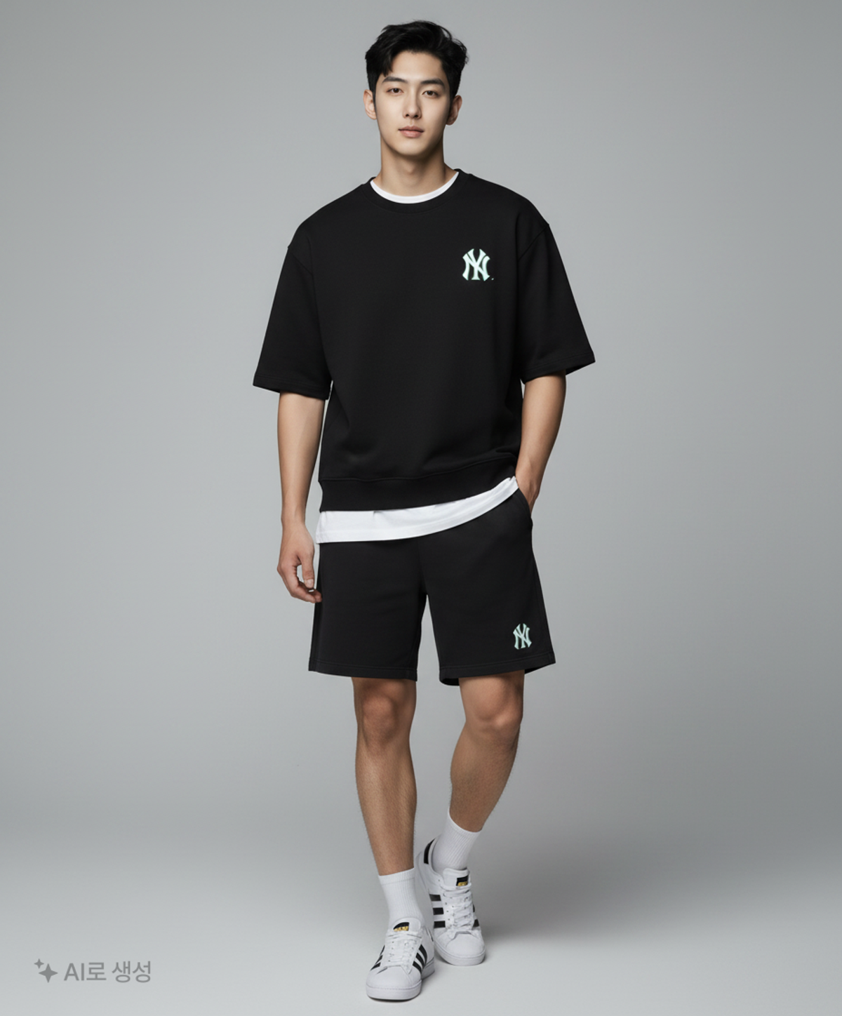 엠엘비(MLB) 바시티 로고 6부 반바지 NY (Black) L