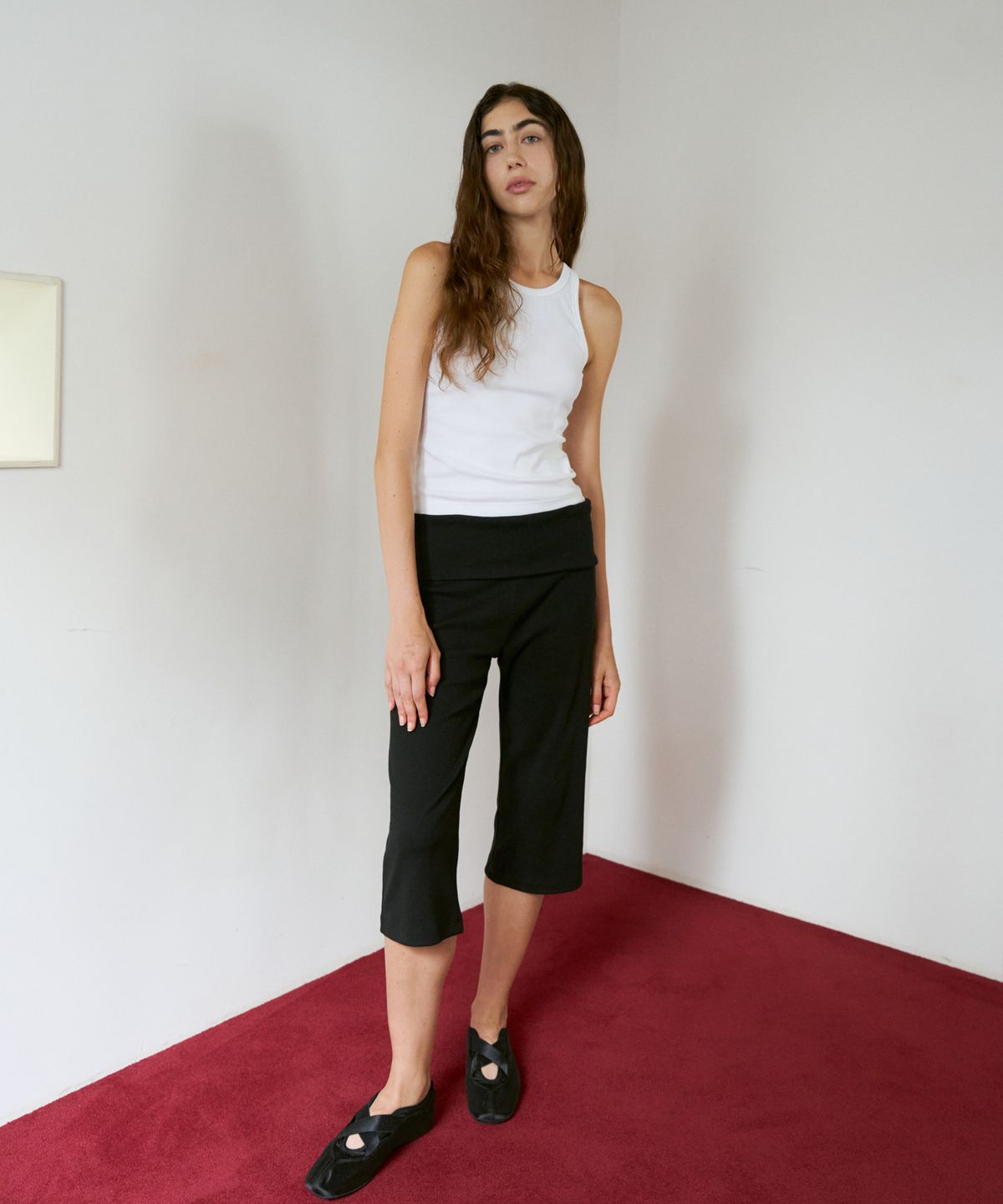 38컴온커먼(38COMEONCOMMON) Rib Knit Capri Pants (Black)