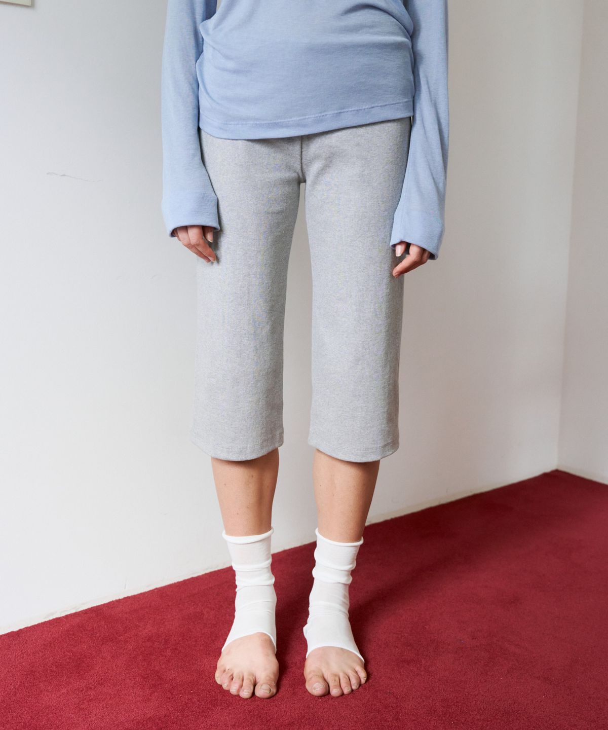 38컴온커먼(38COMEONCOMMON) Rib Knit Capri Pants (Melange Grey)